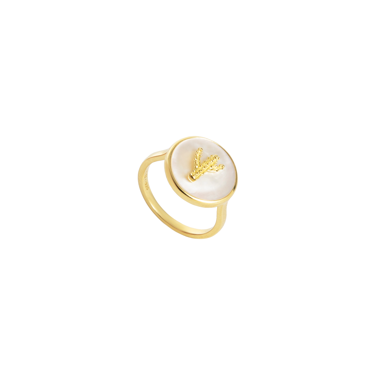Позолоченное кольцо Кактус из серебра со вставкой из перламутра с кристаллами