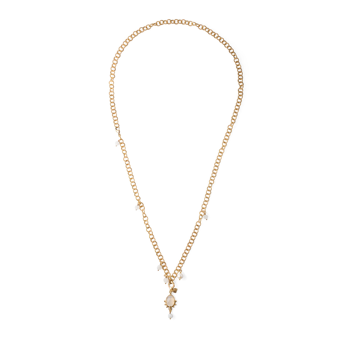 gold-plated chain necklace with pearls and moonstone