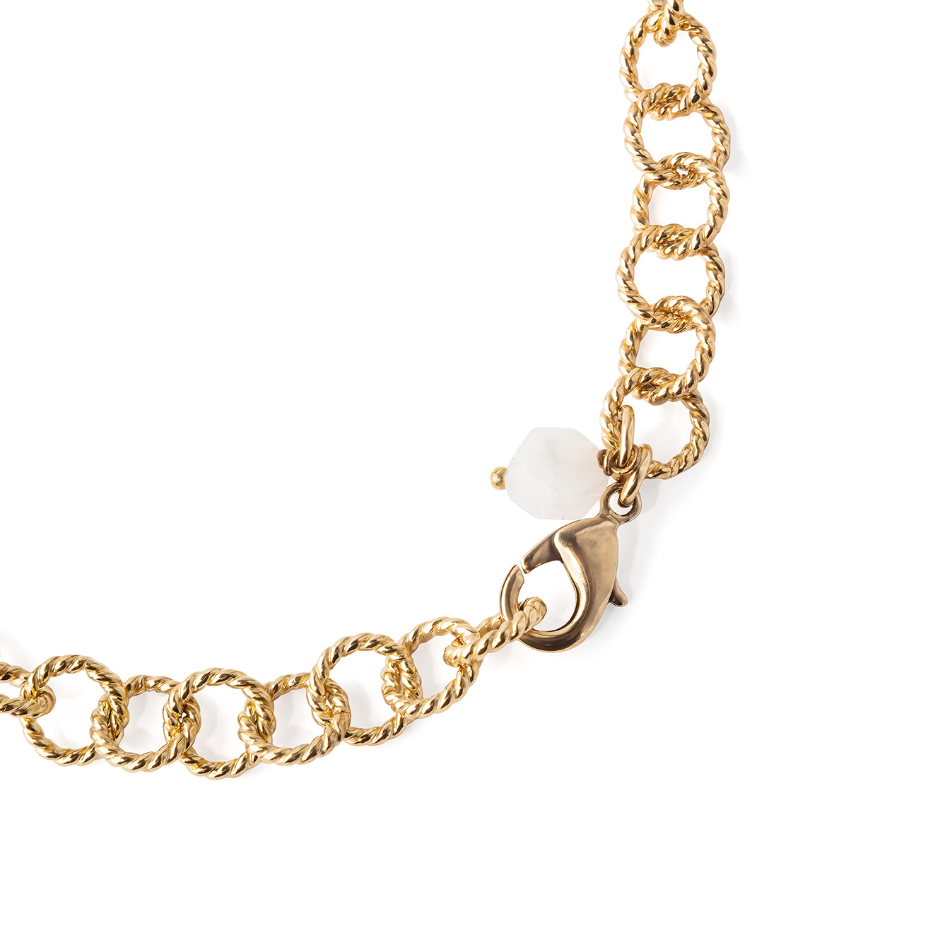 gold-plated chain necklace with pearls and moonstone