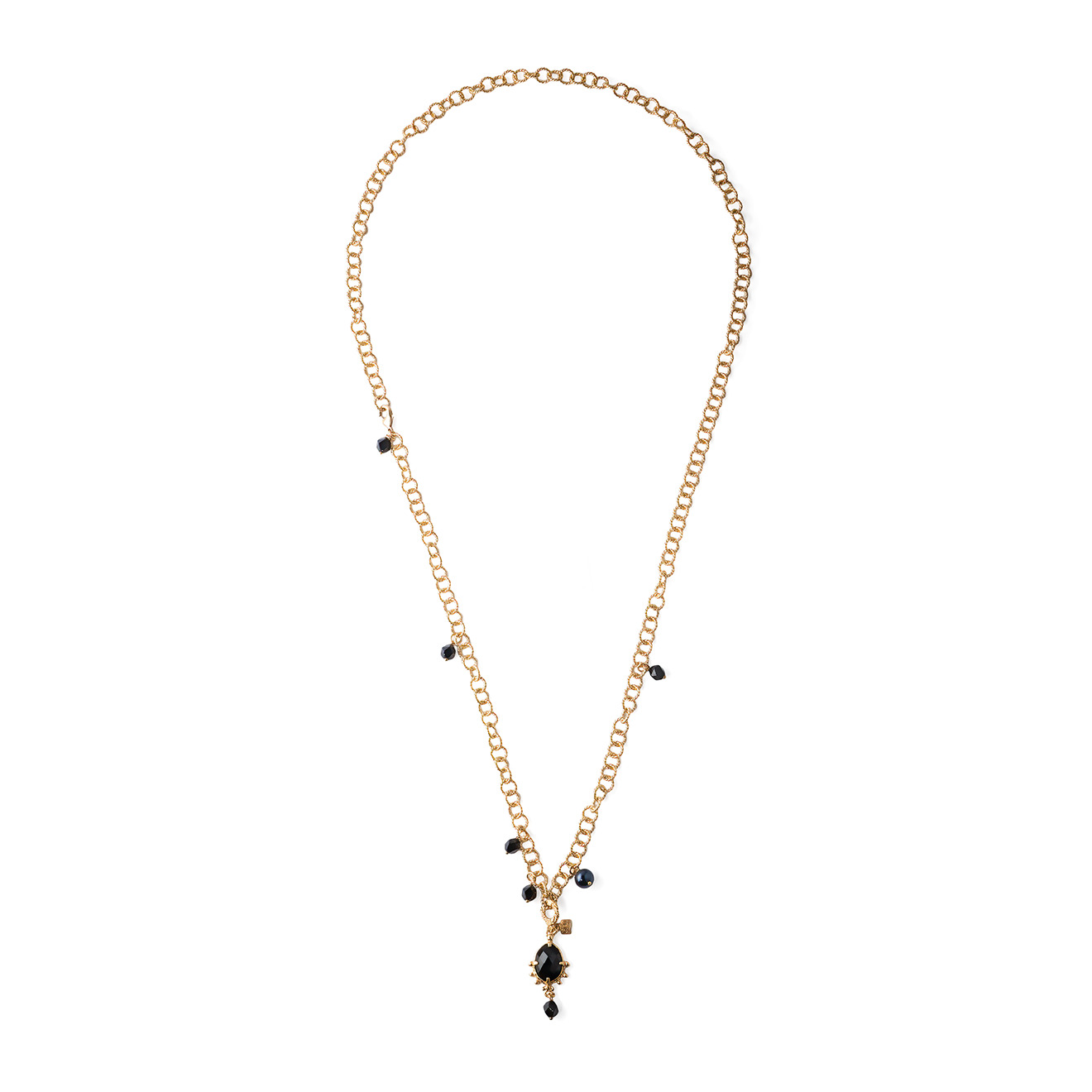 Gold-plated chain necklace with black pearls