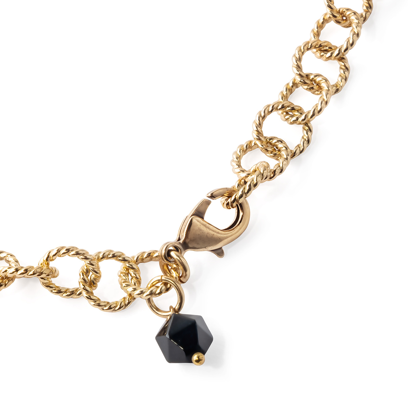 Gold-plated chain necklace with black pearls
