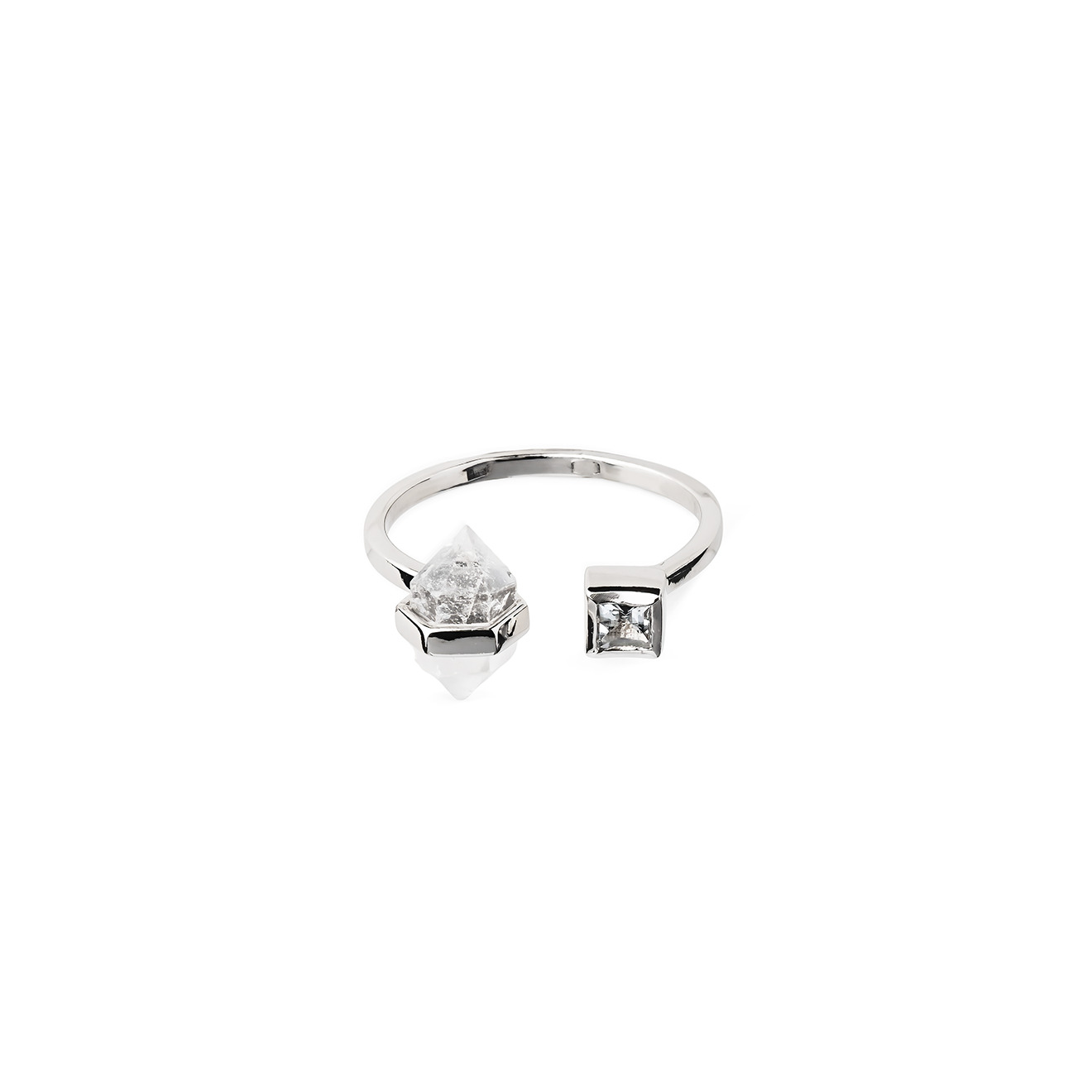 Silver ring with rock crystal and aquamarine