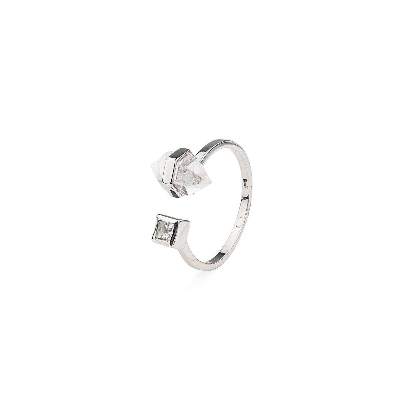 Silver ring with rock crystal and aquamarine