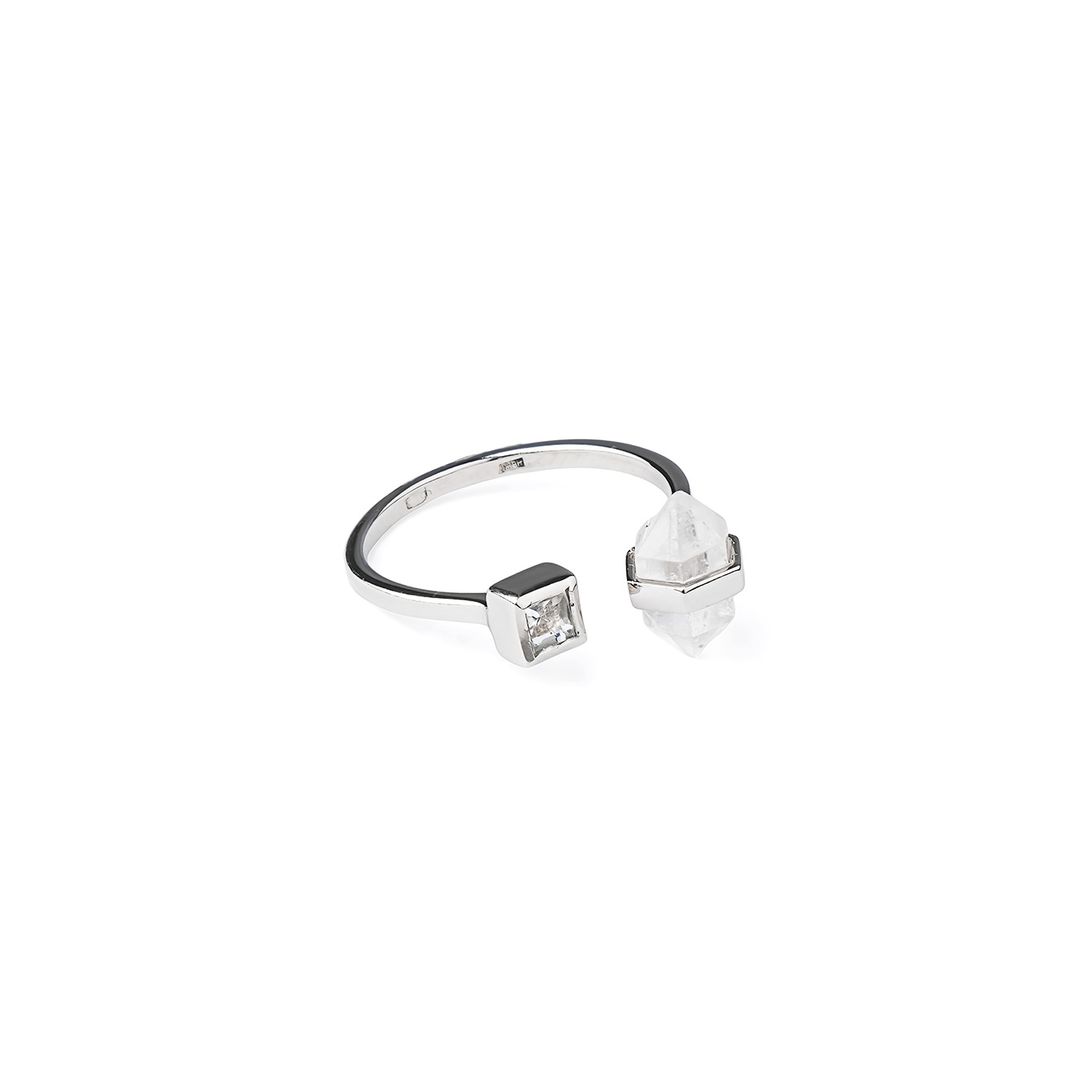Silver ring with rock crystal and aquamarine