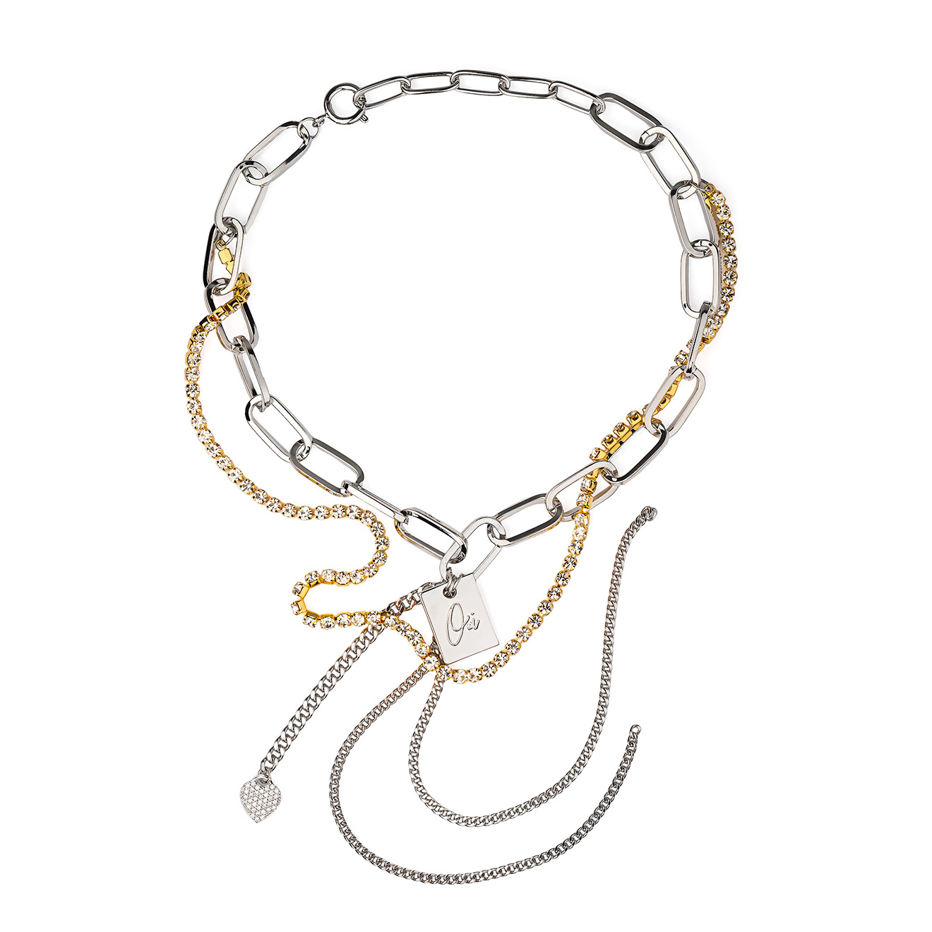 Bicolor necklace-chain with crystals and pendants