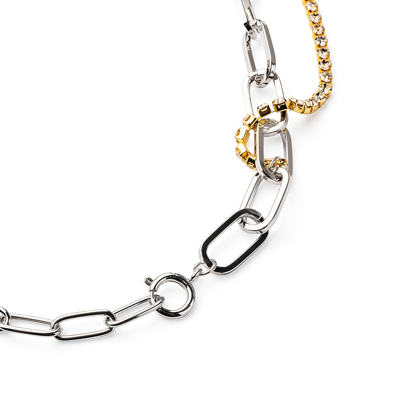 Bicolor necklace-chain with crystals and pendants