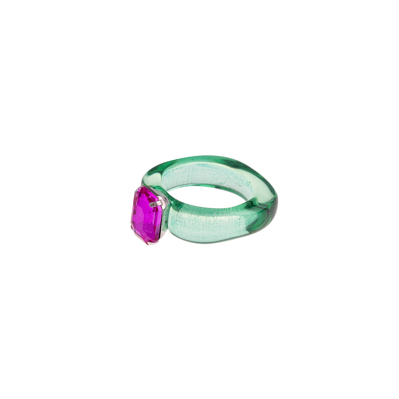 Green plastic ring with pink stone