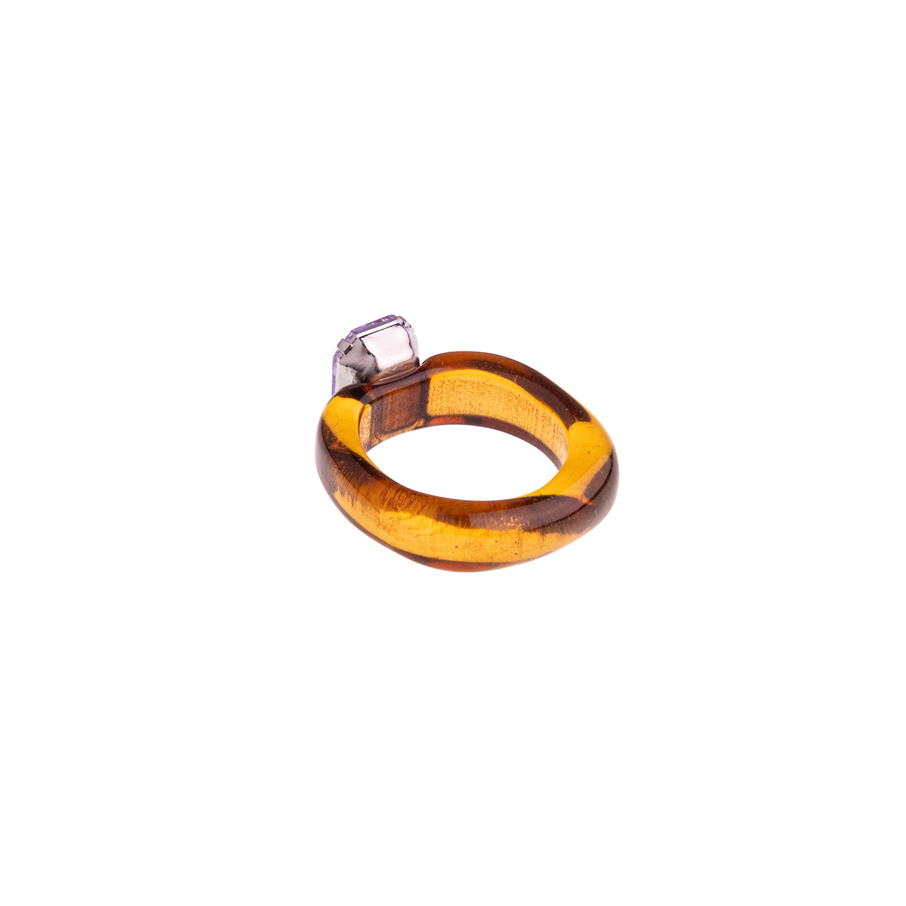 Orange plastic ring with purple stone