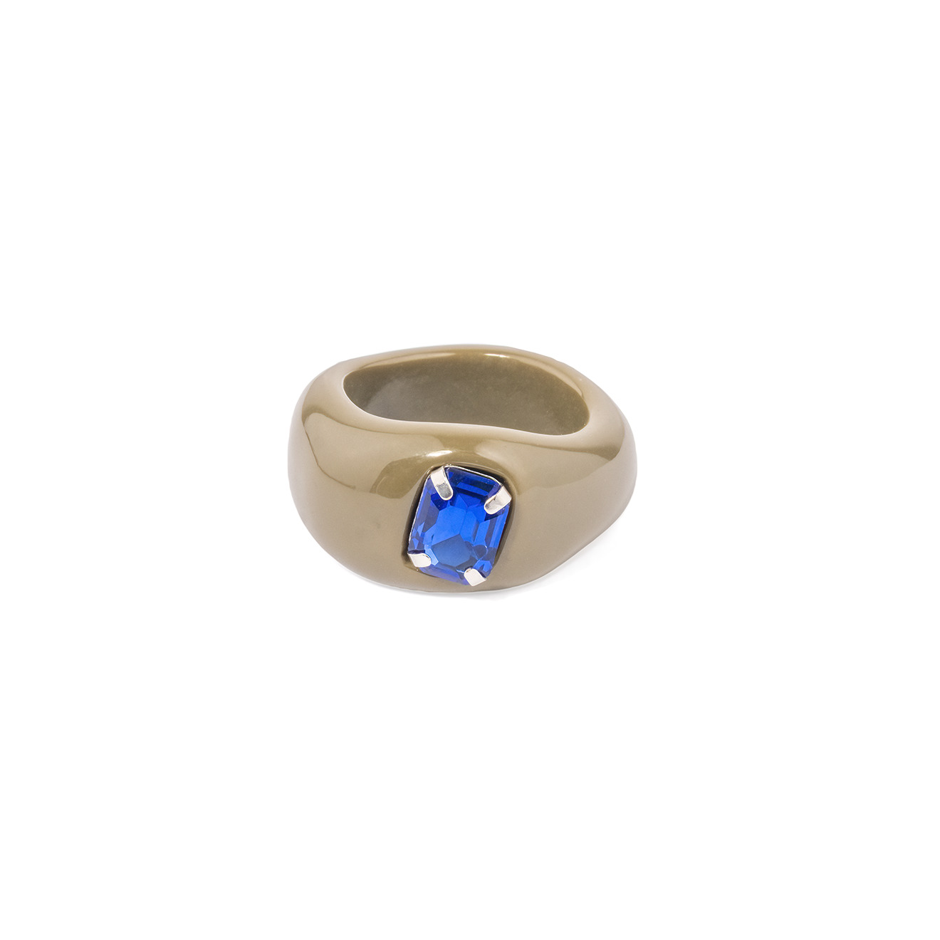 Khaki ring with blue crystal