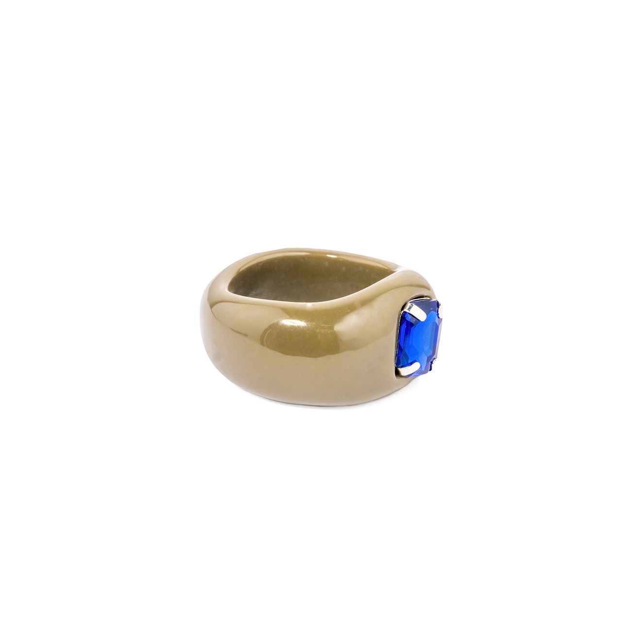 Khaki ring with blue crystal