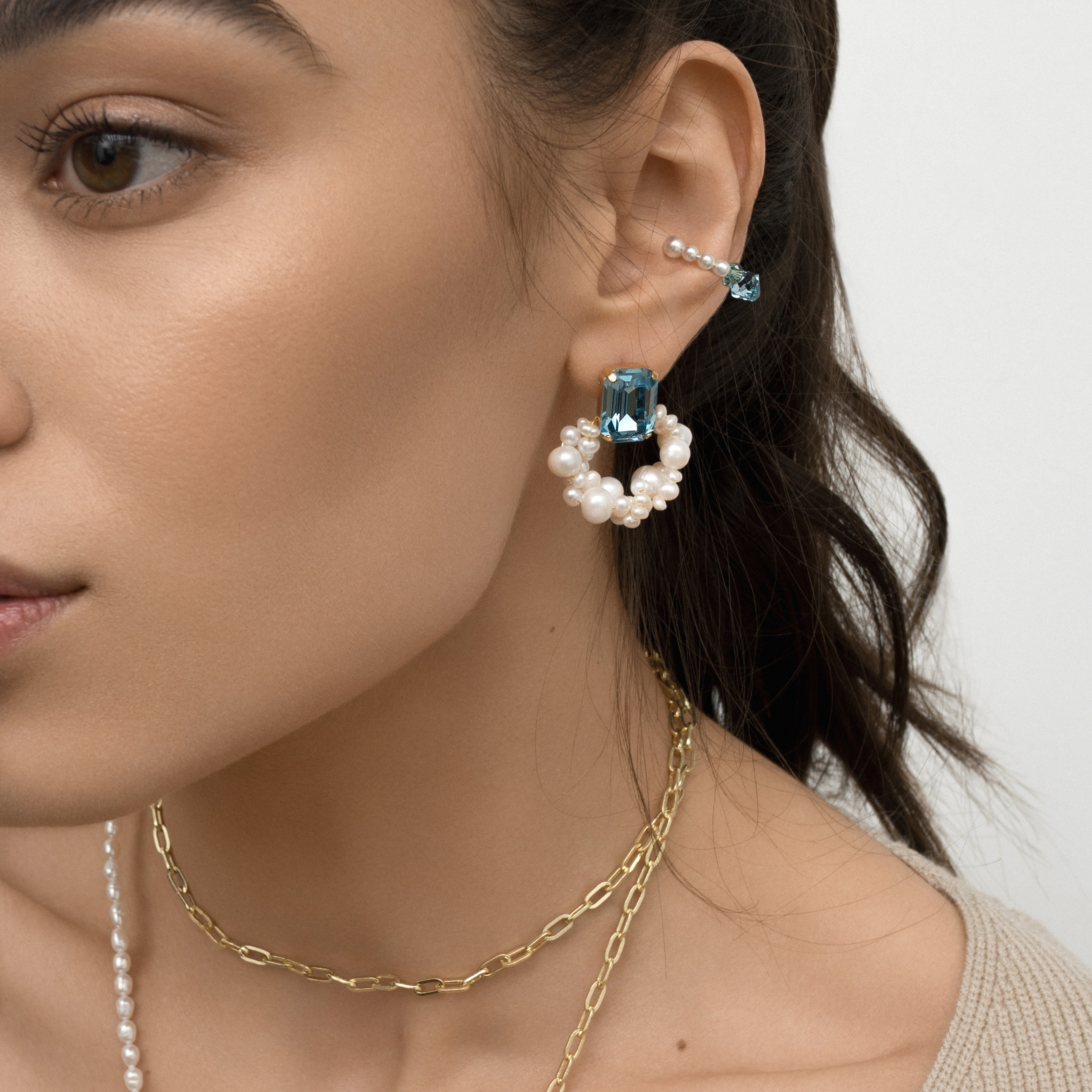 Aqumarine Earrings with Pearls