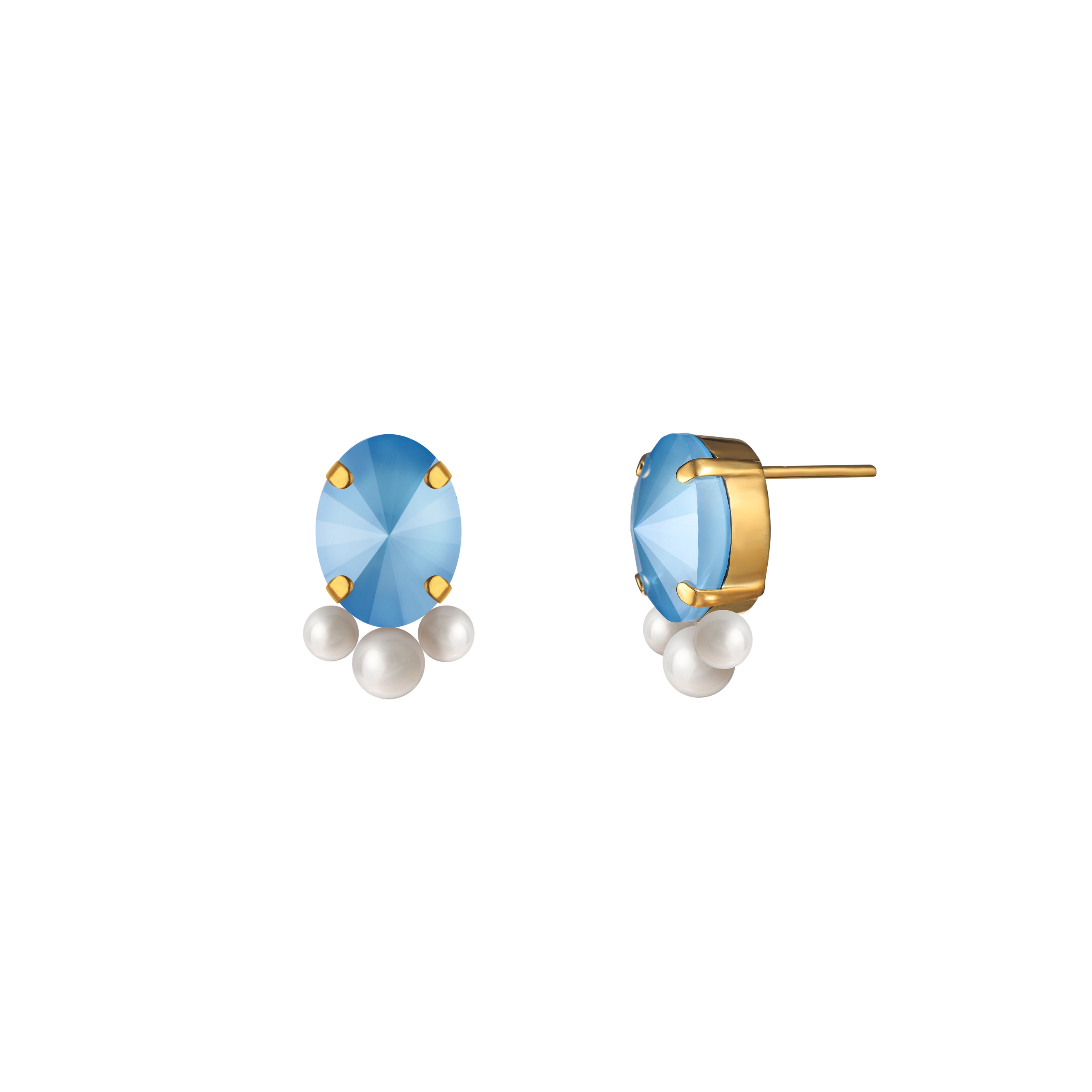 Gold-plated Blue Lagoon Earrings with Crystals