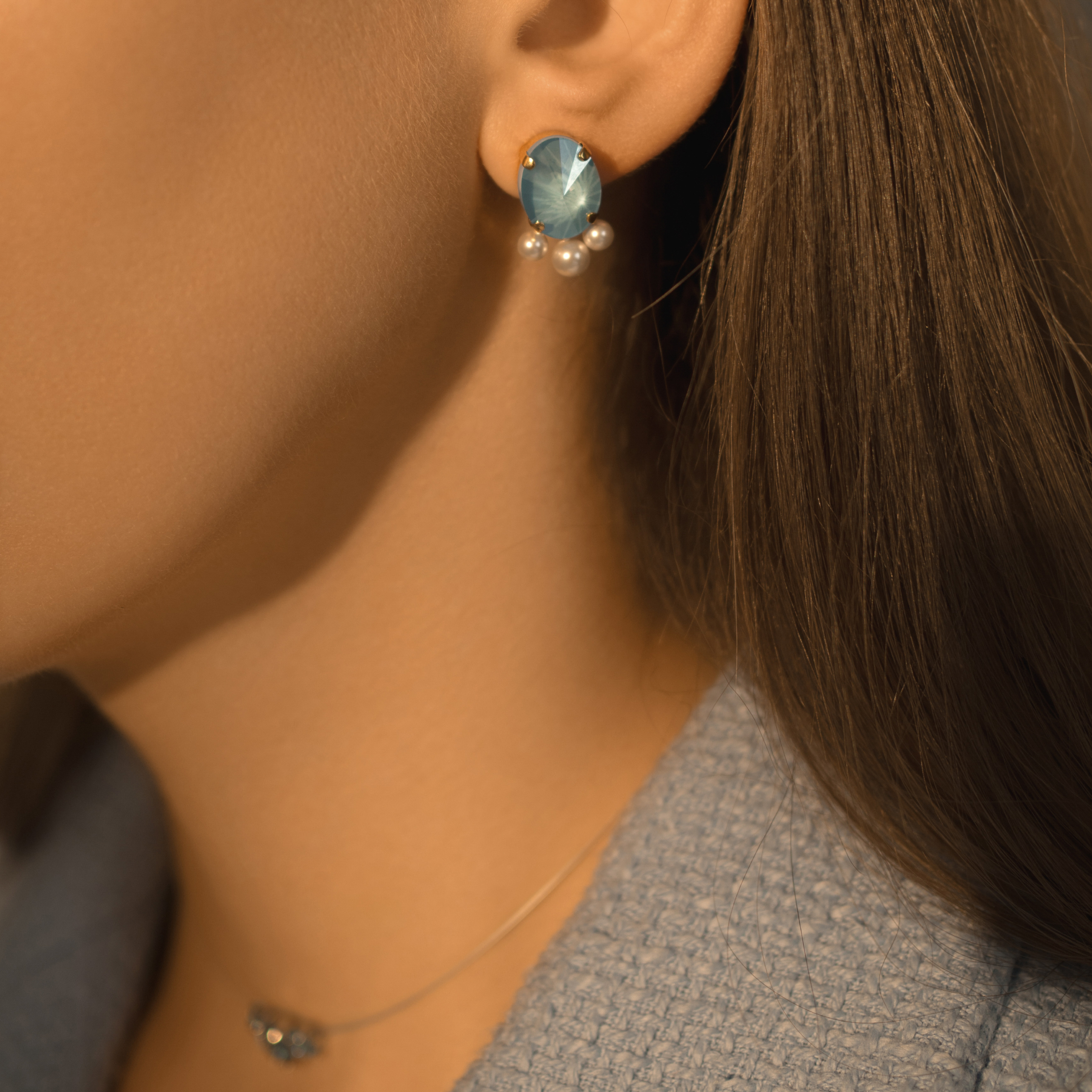 Gold-plated Blue Lagoon Earrings with Crystals