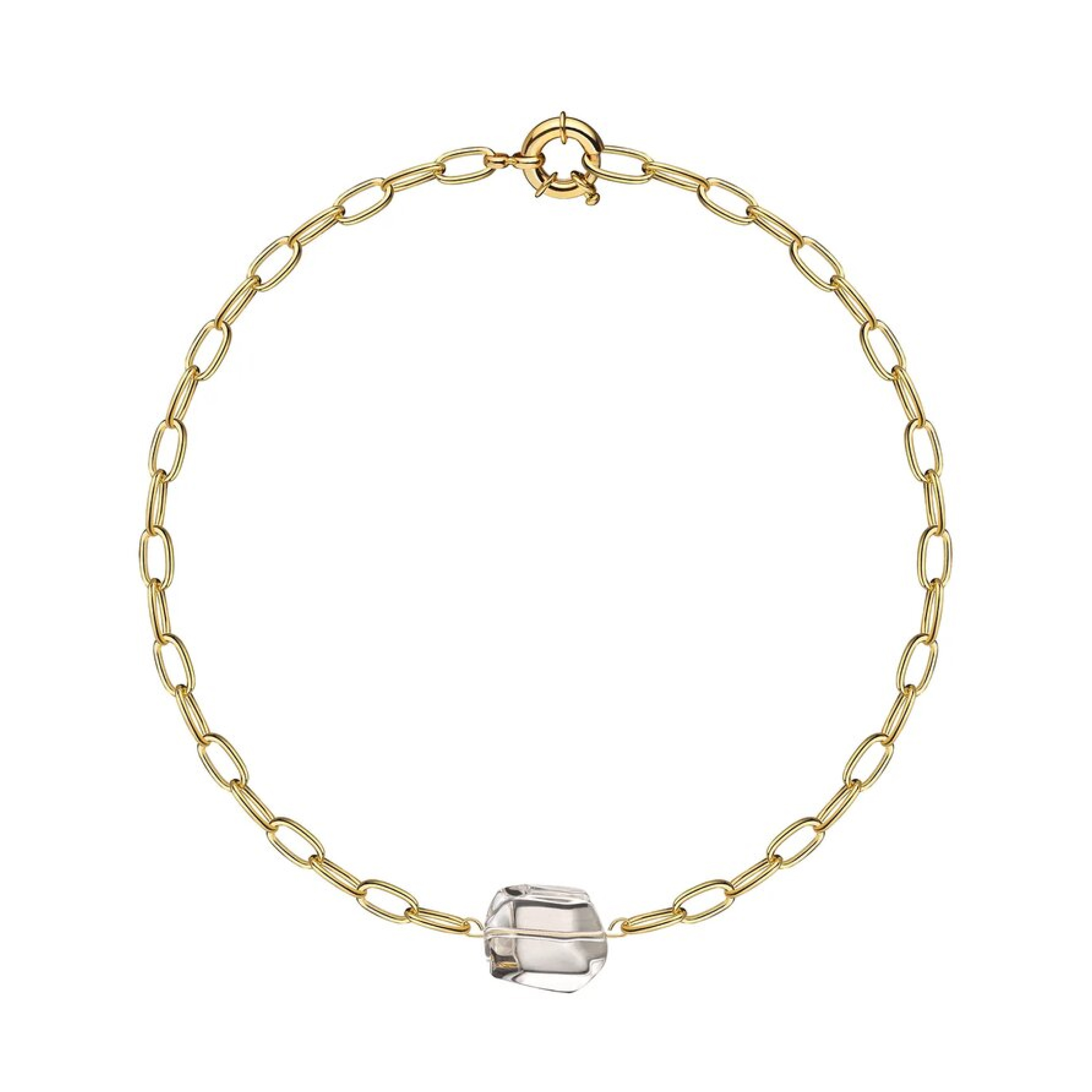 Gold-plated paperclip necklace with rock crystal