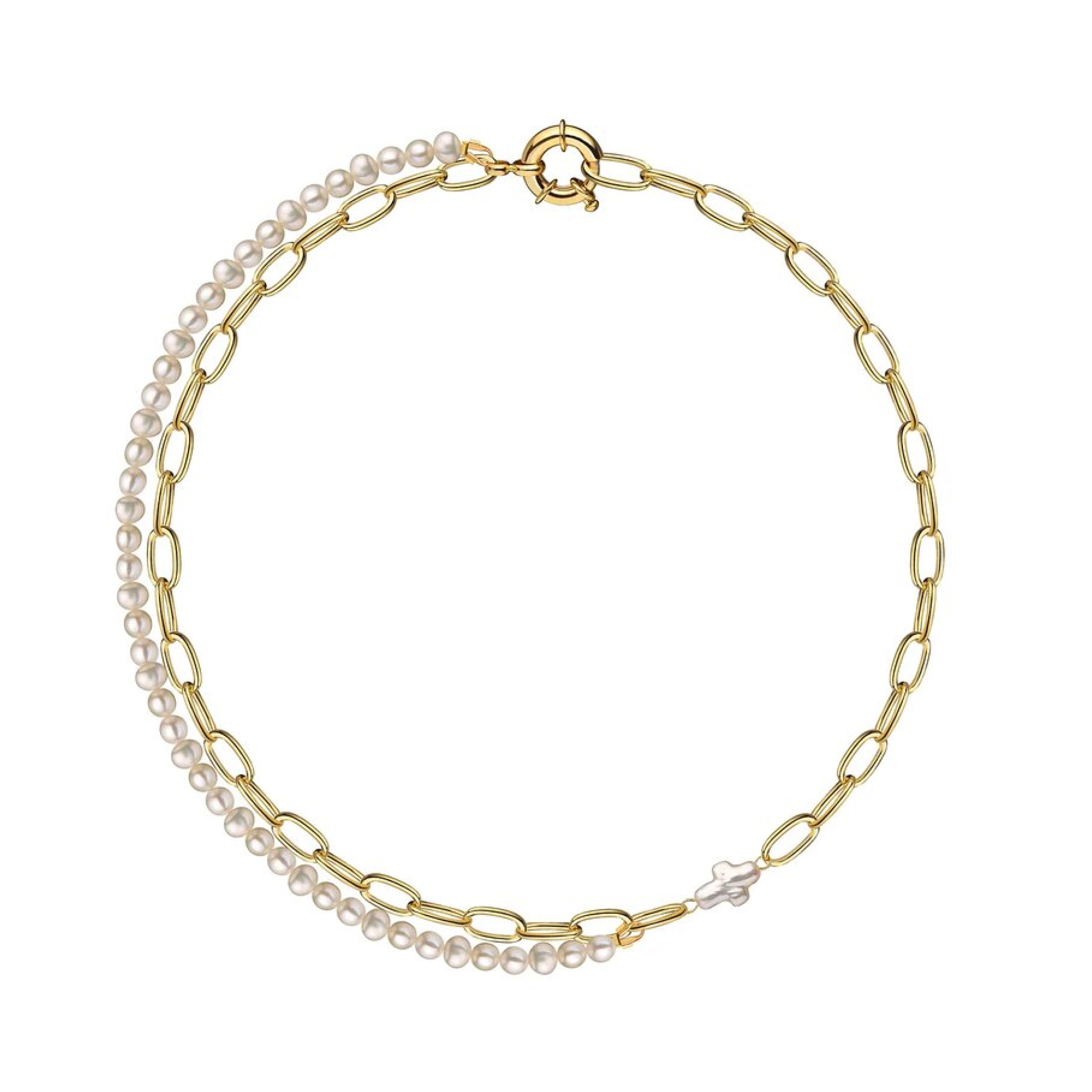 Gold-plated Pearl Cross necklace with pearls