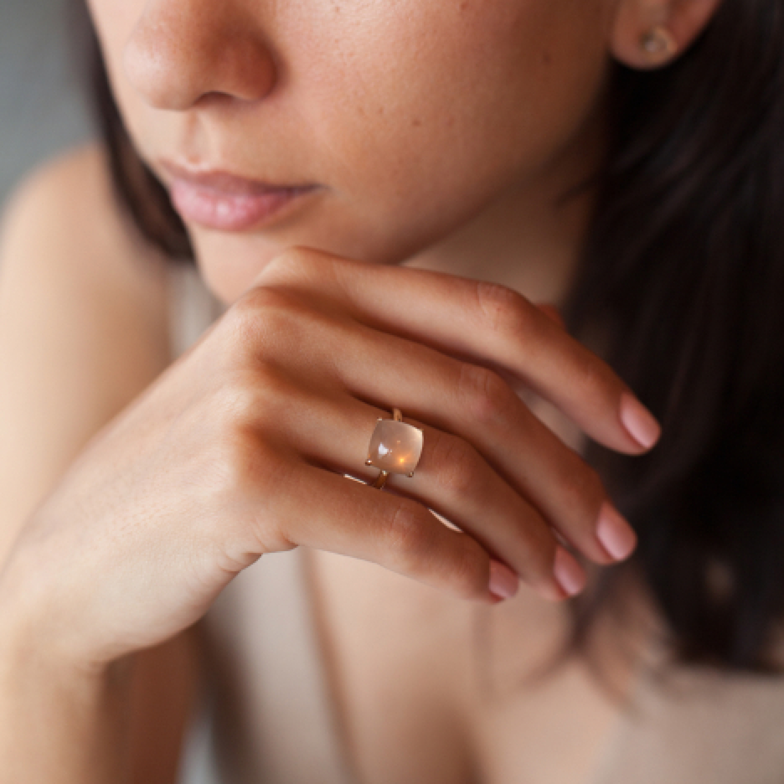 Gold Ring with Rose Quartz Kisses