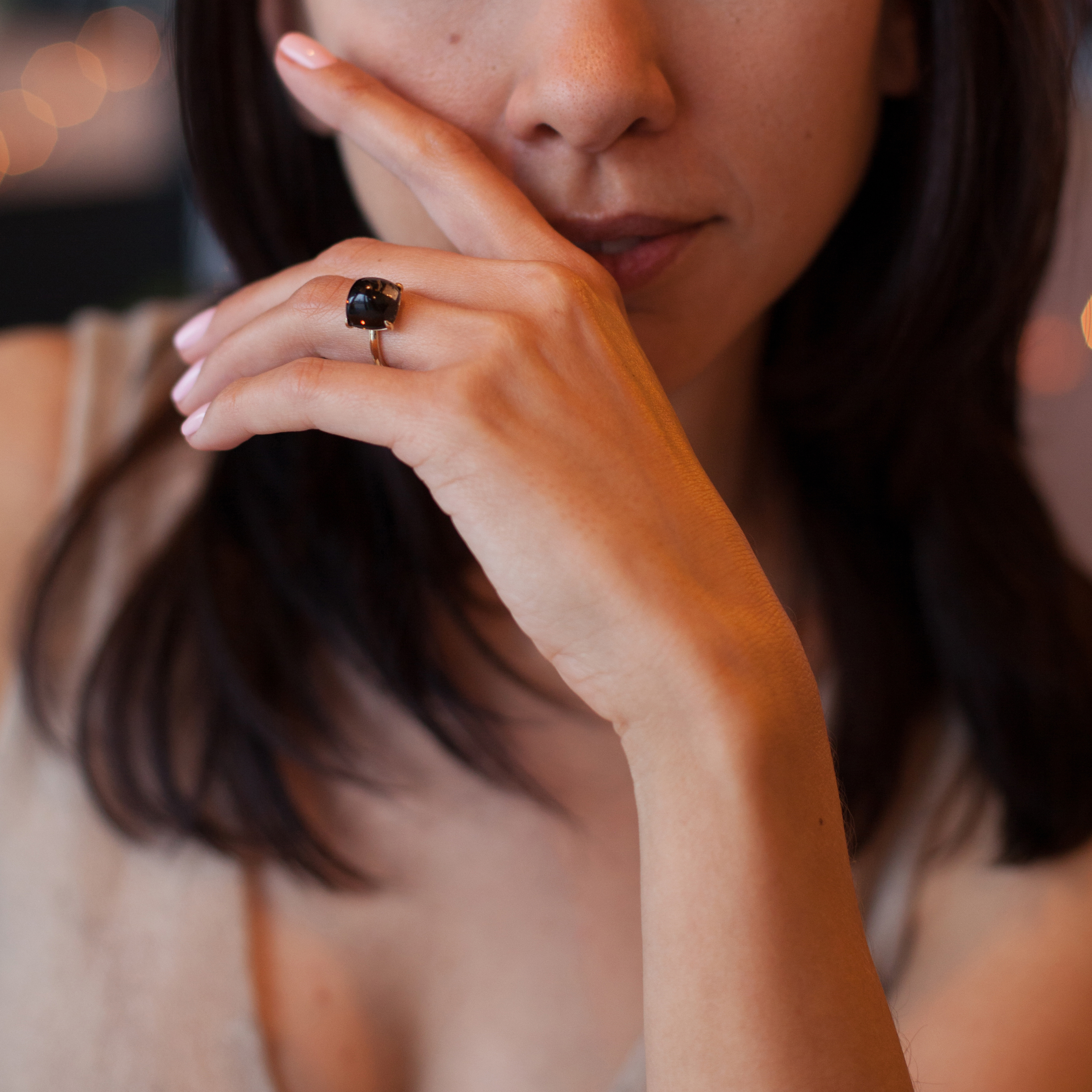 Gold Ring with Smoky Quartz Kisses