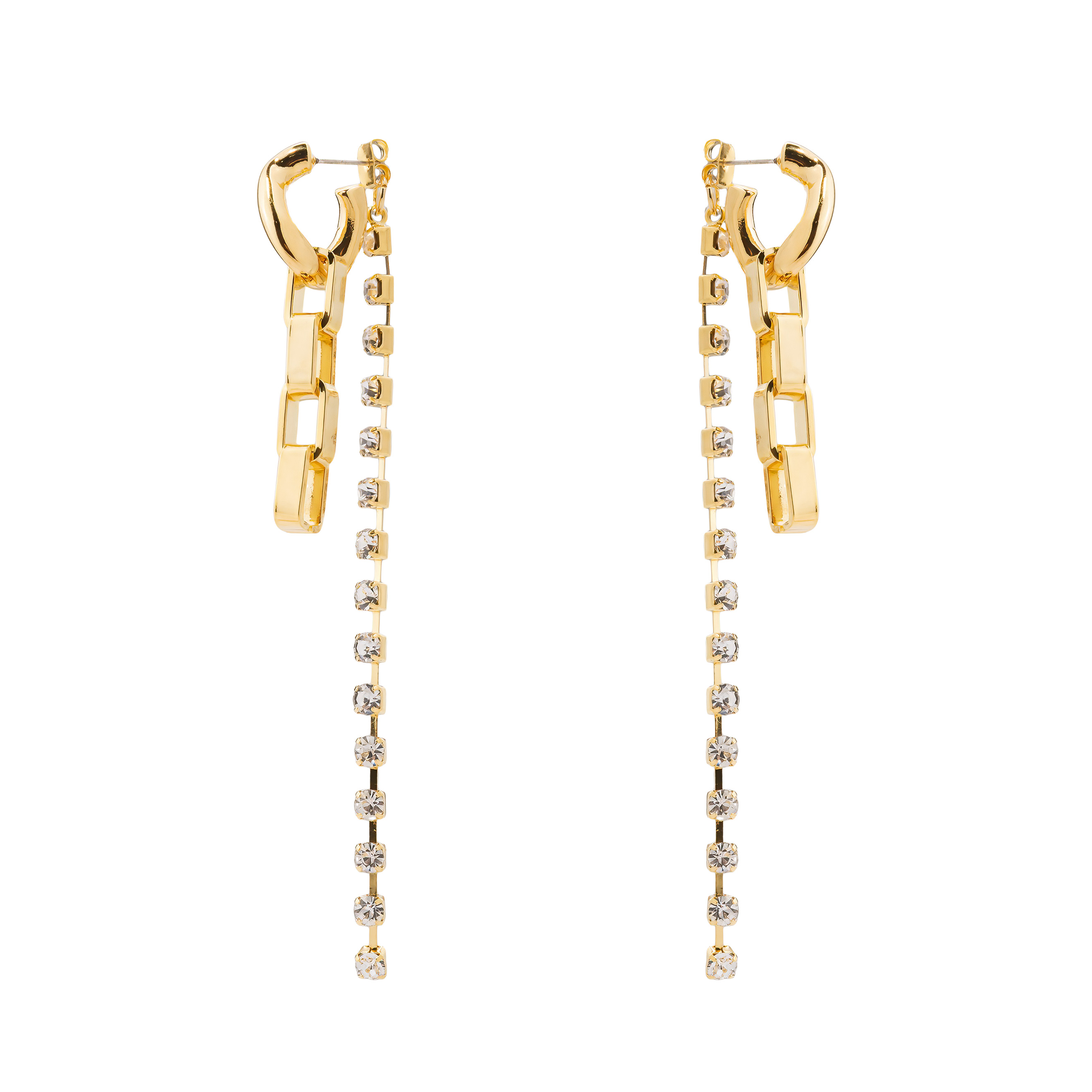 earrings with a chain and crystals
