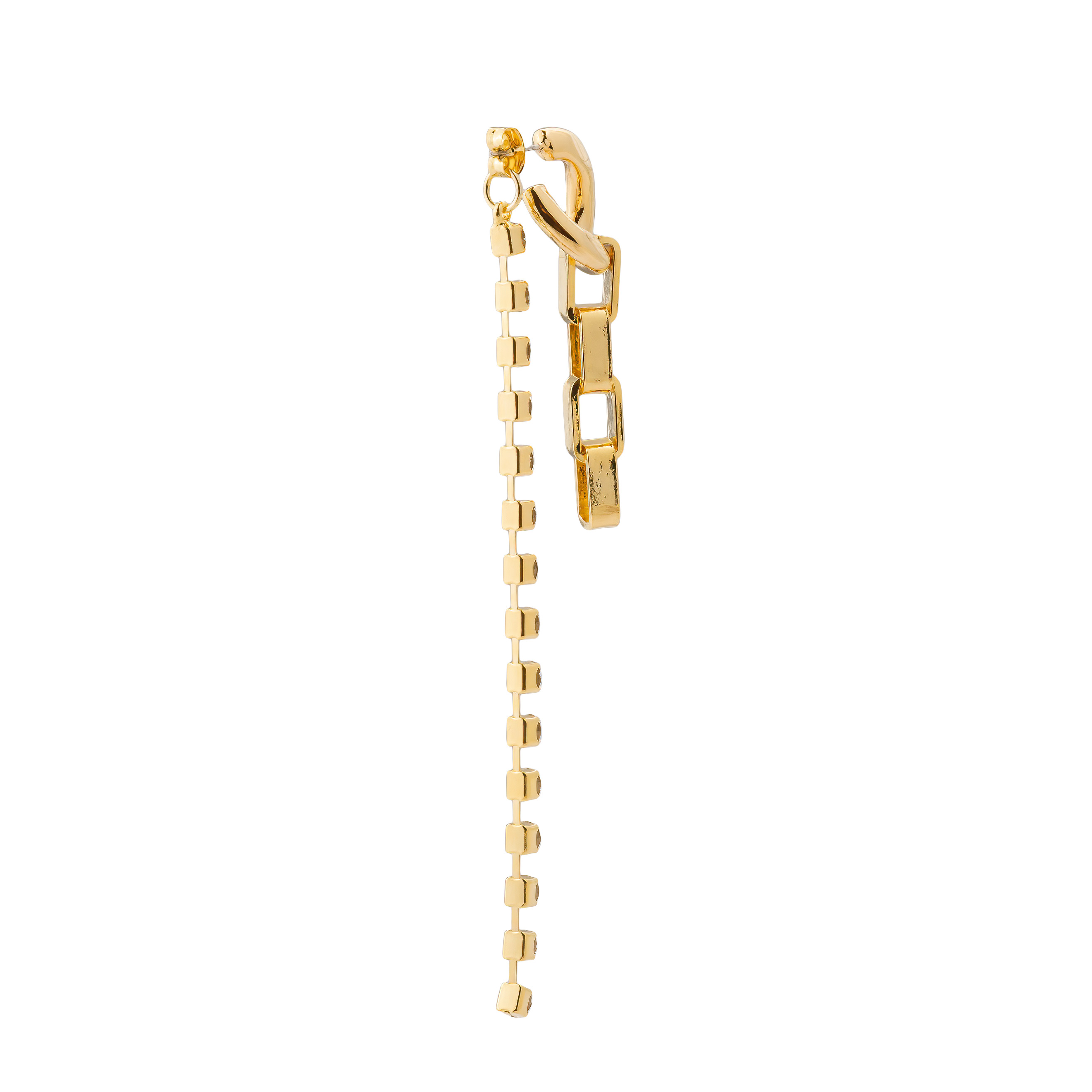 earrings with a chain and crystals