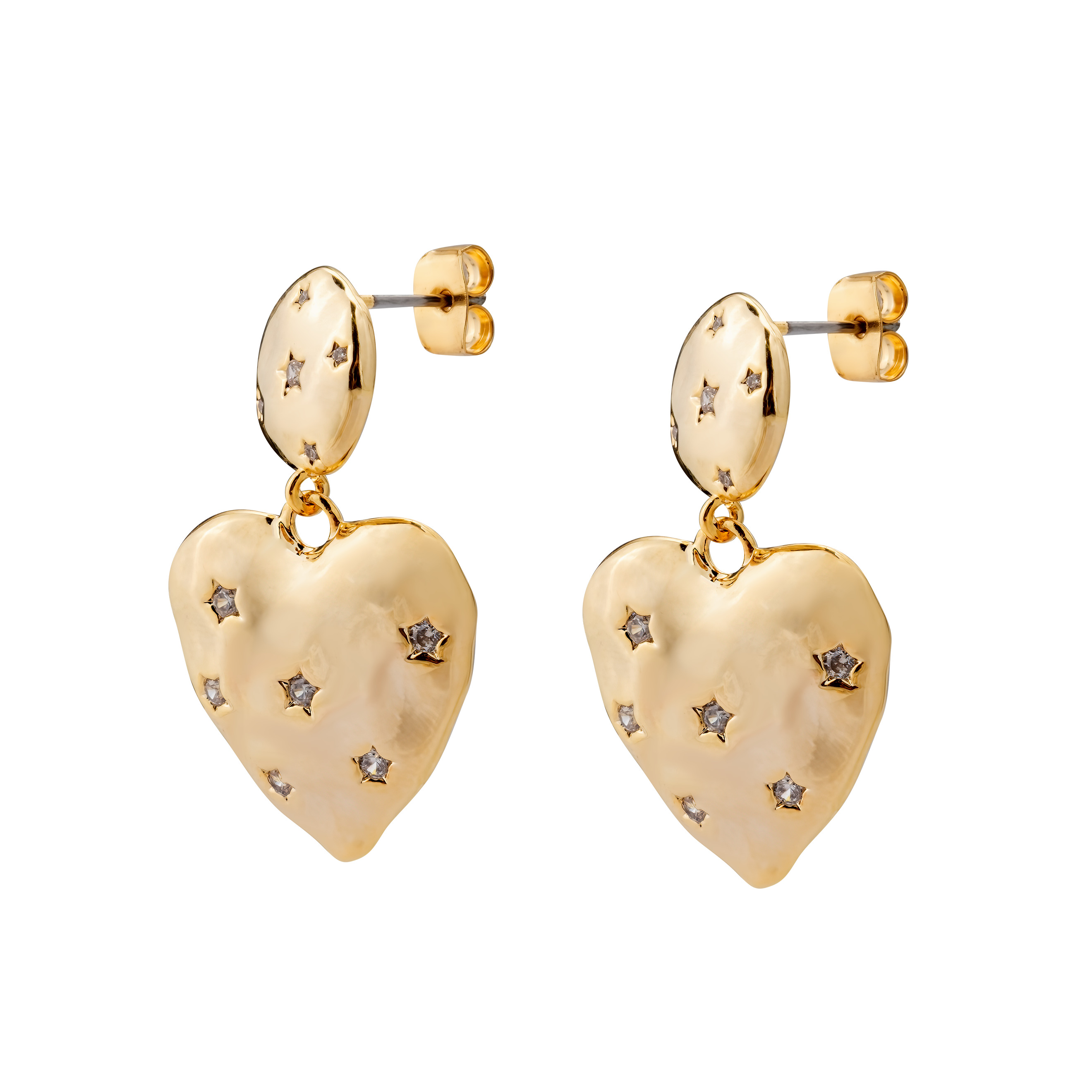 earrings with large hearts and crystals