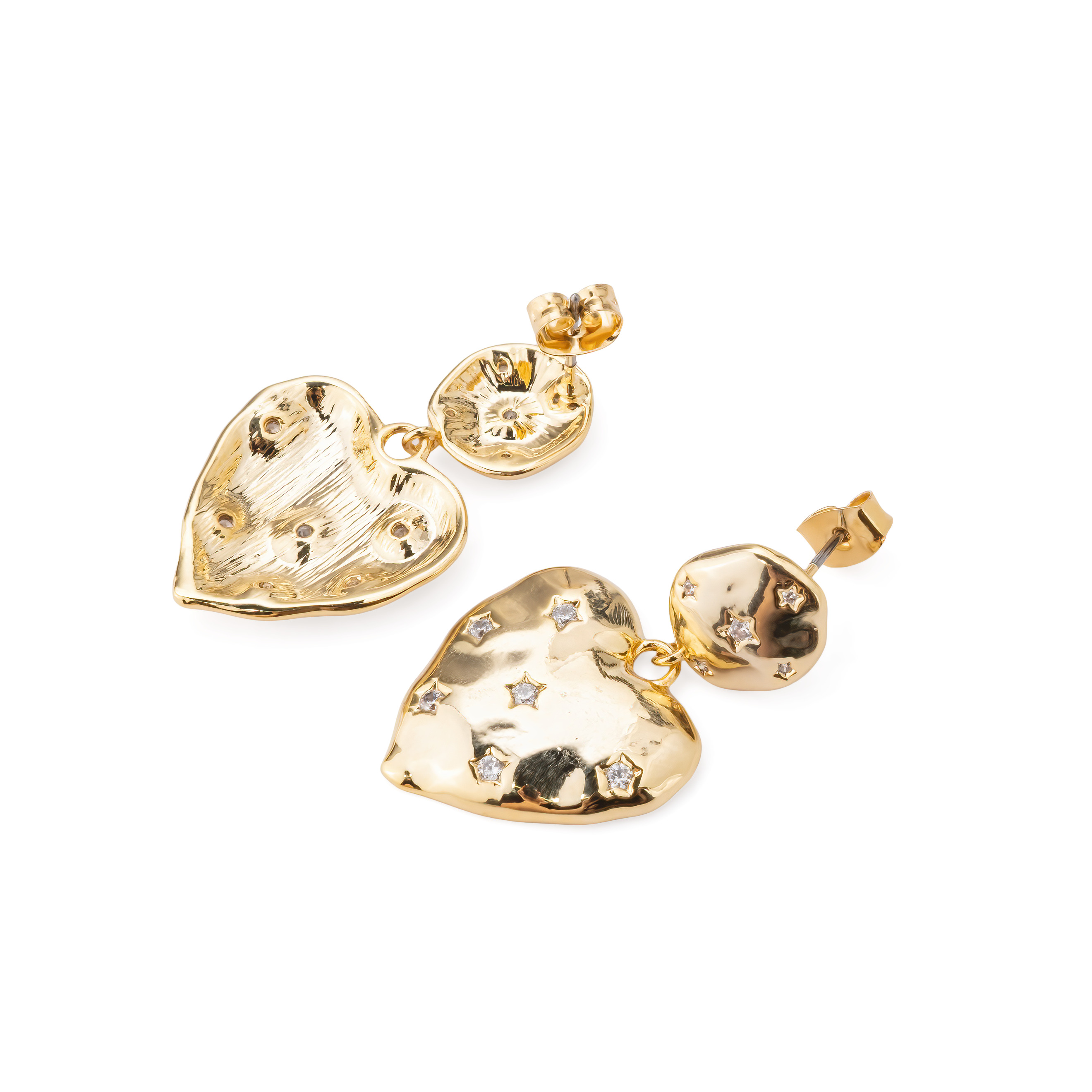 earrings with large hearts and crystals