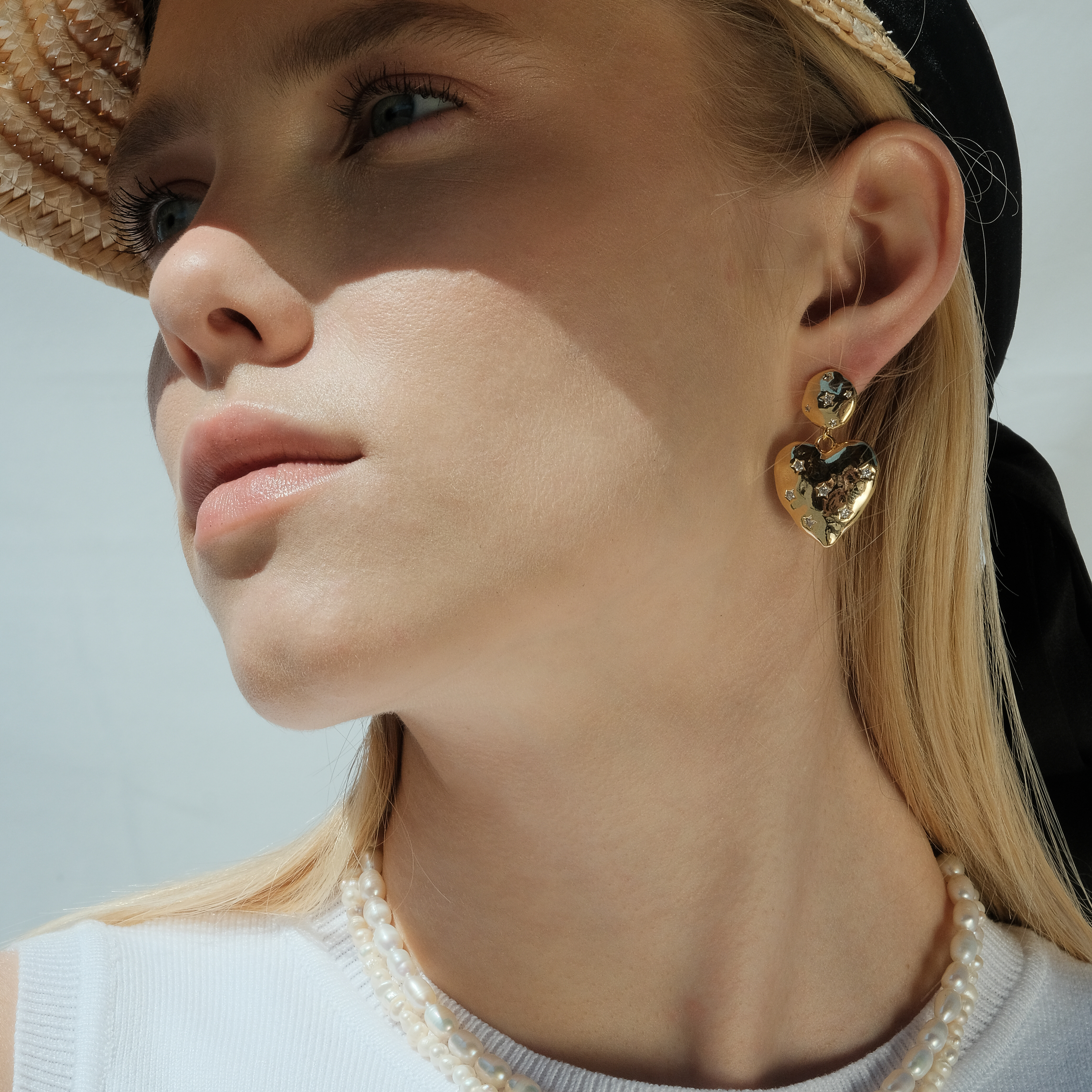 earrings with large hearts and crystals