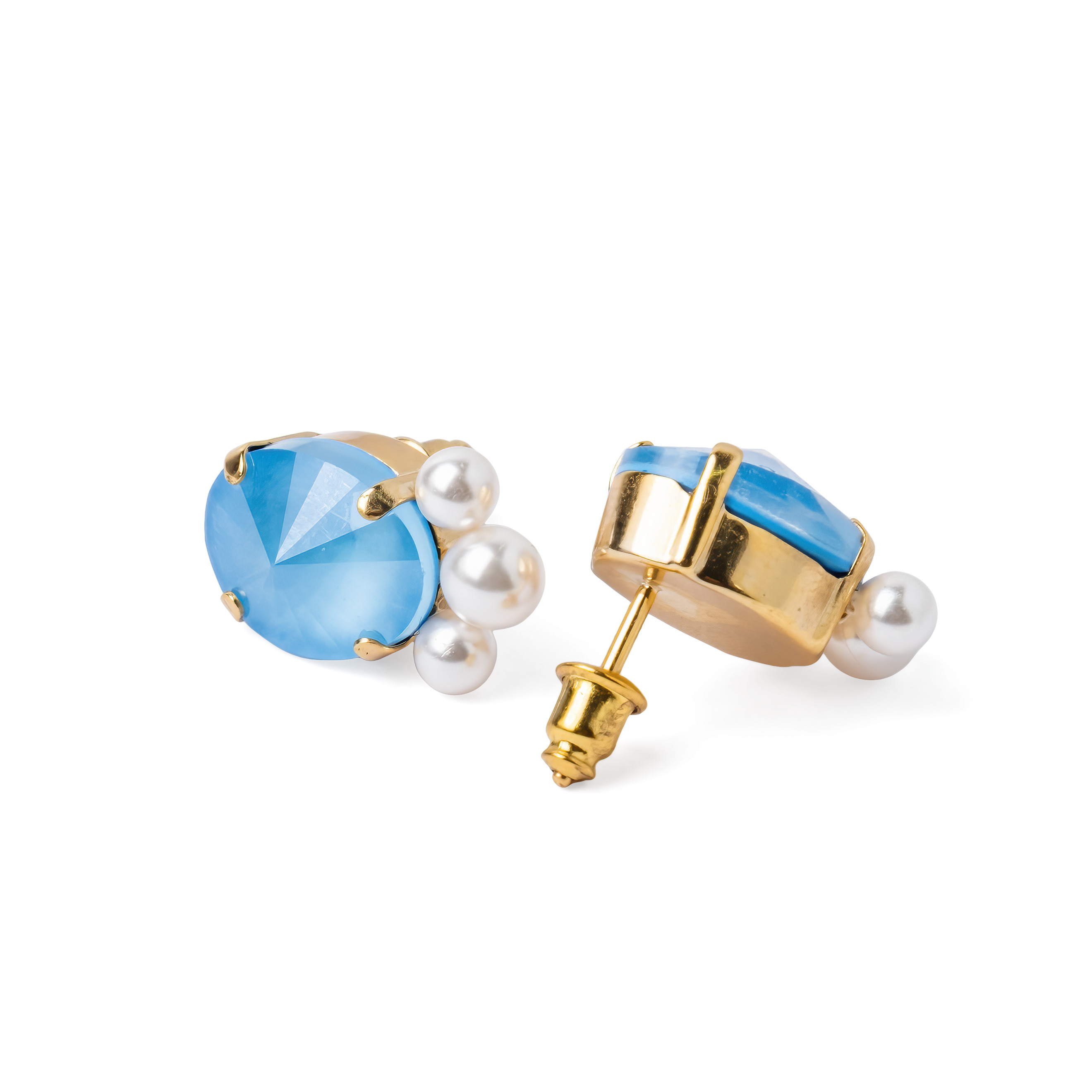 Gold-plated Blue Lagoon Earrings with Crystals