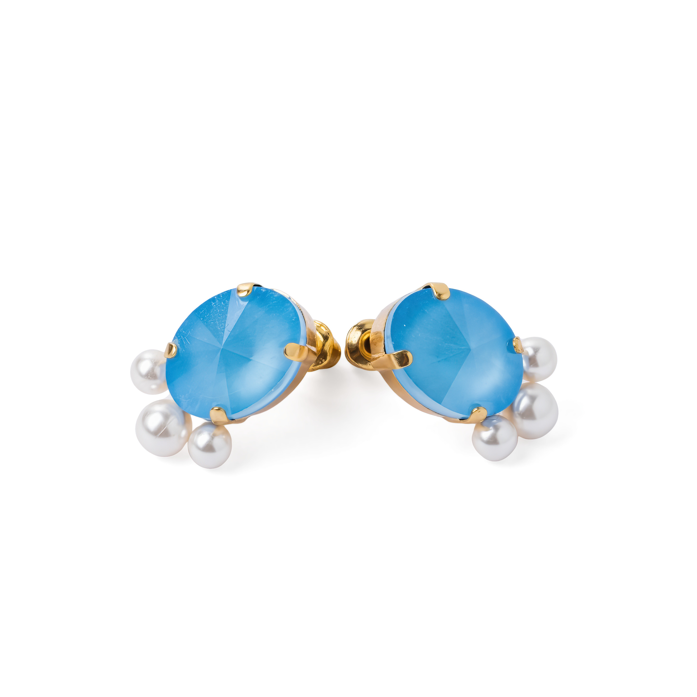 Gold-plated Blue Lagoon Earrings with Crystals