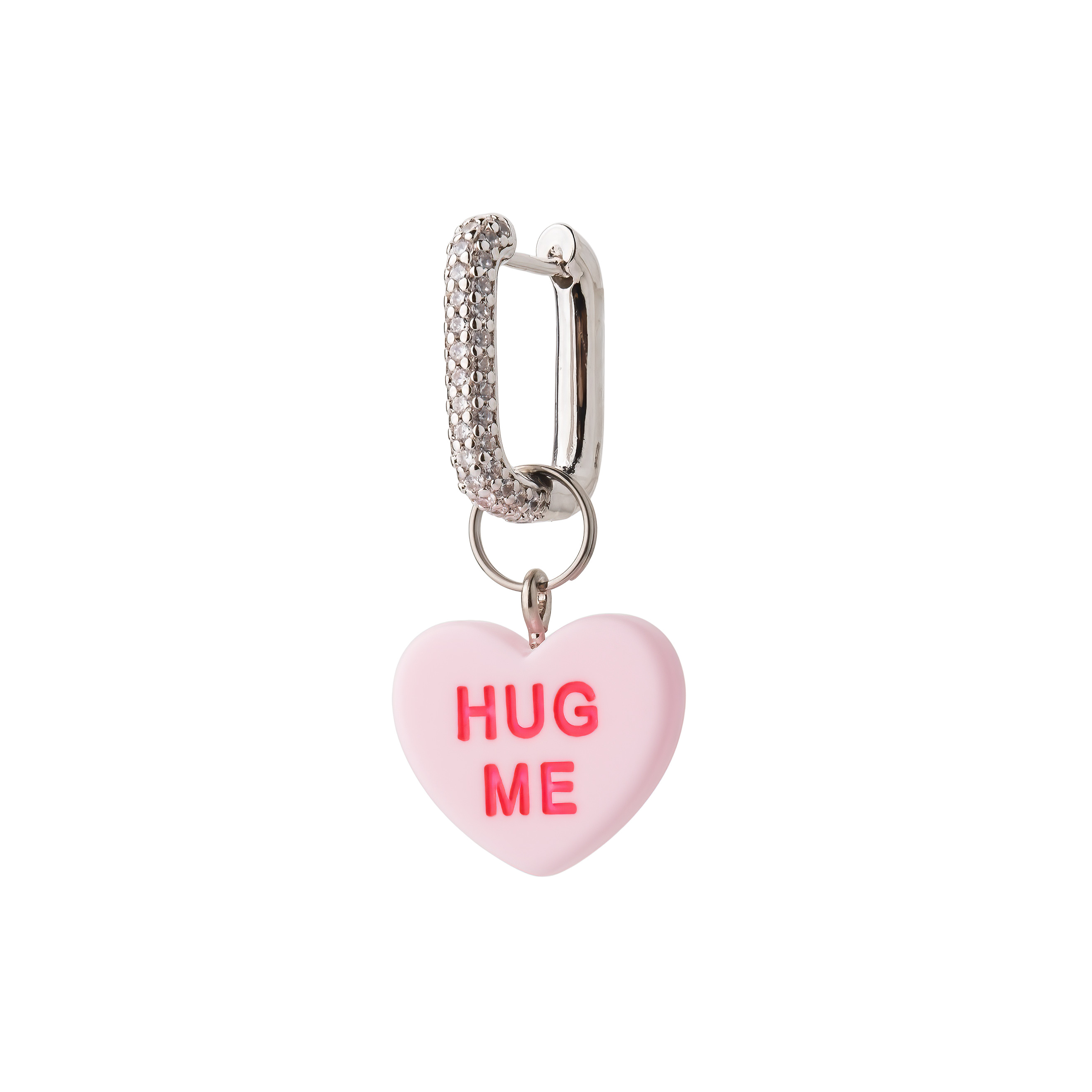 pink heart hug me mono-earring