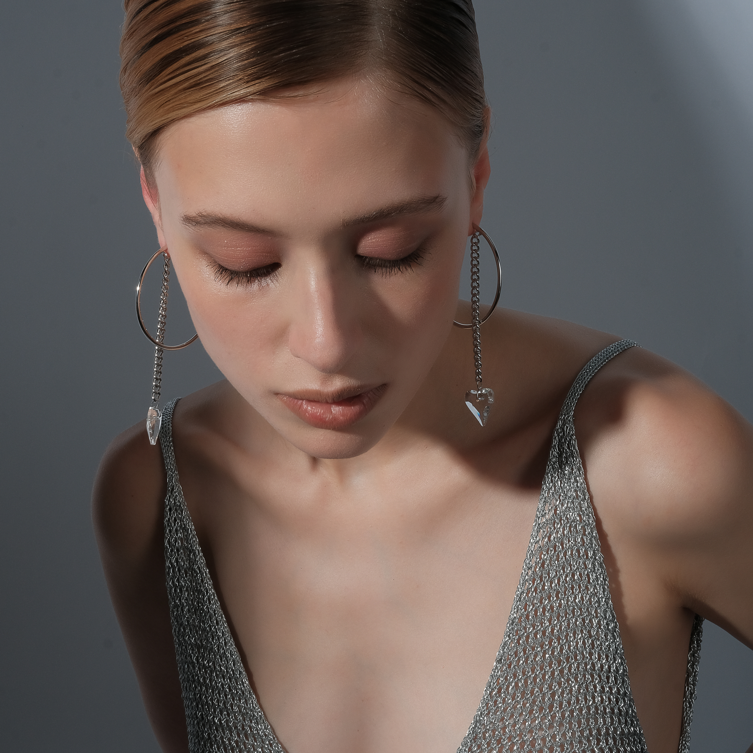 ring earrings with a chain