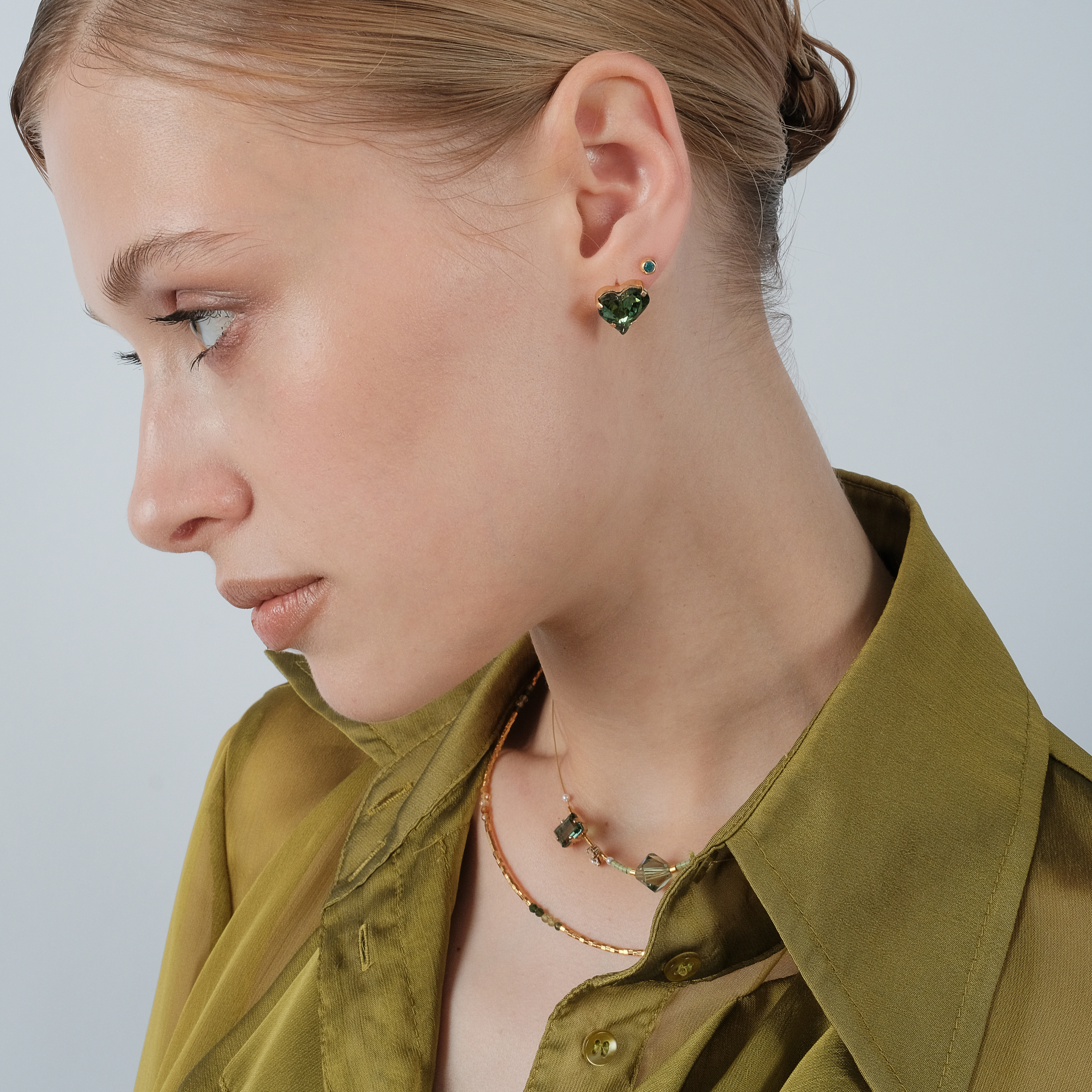 gold-plated green love earrings