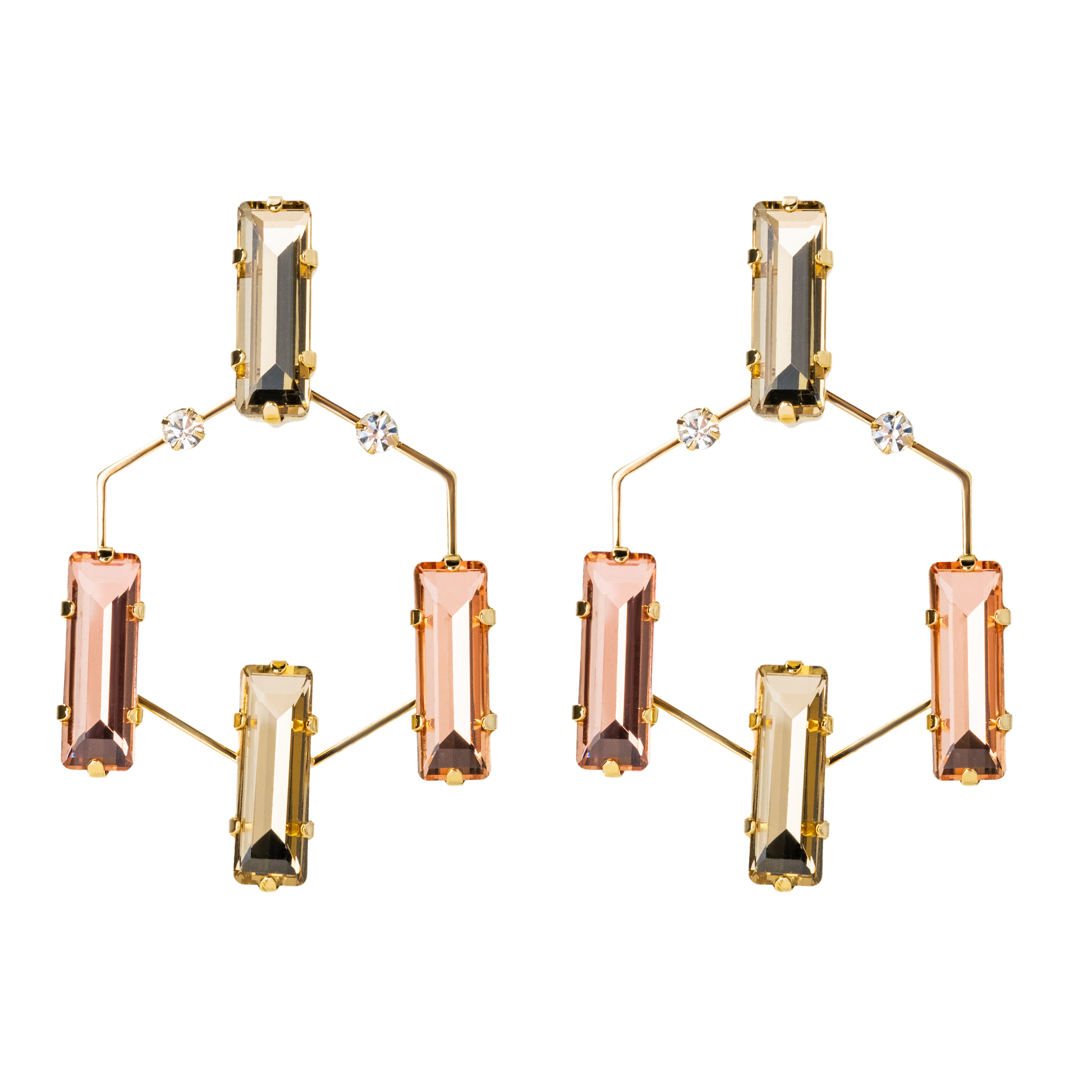 earrings with pink and gray crystals