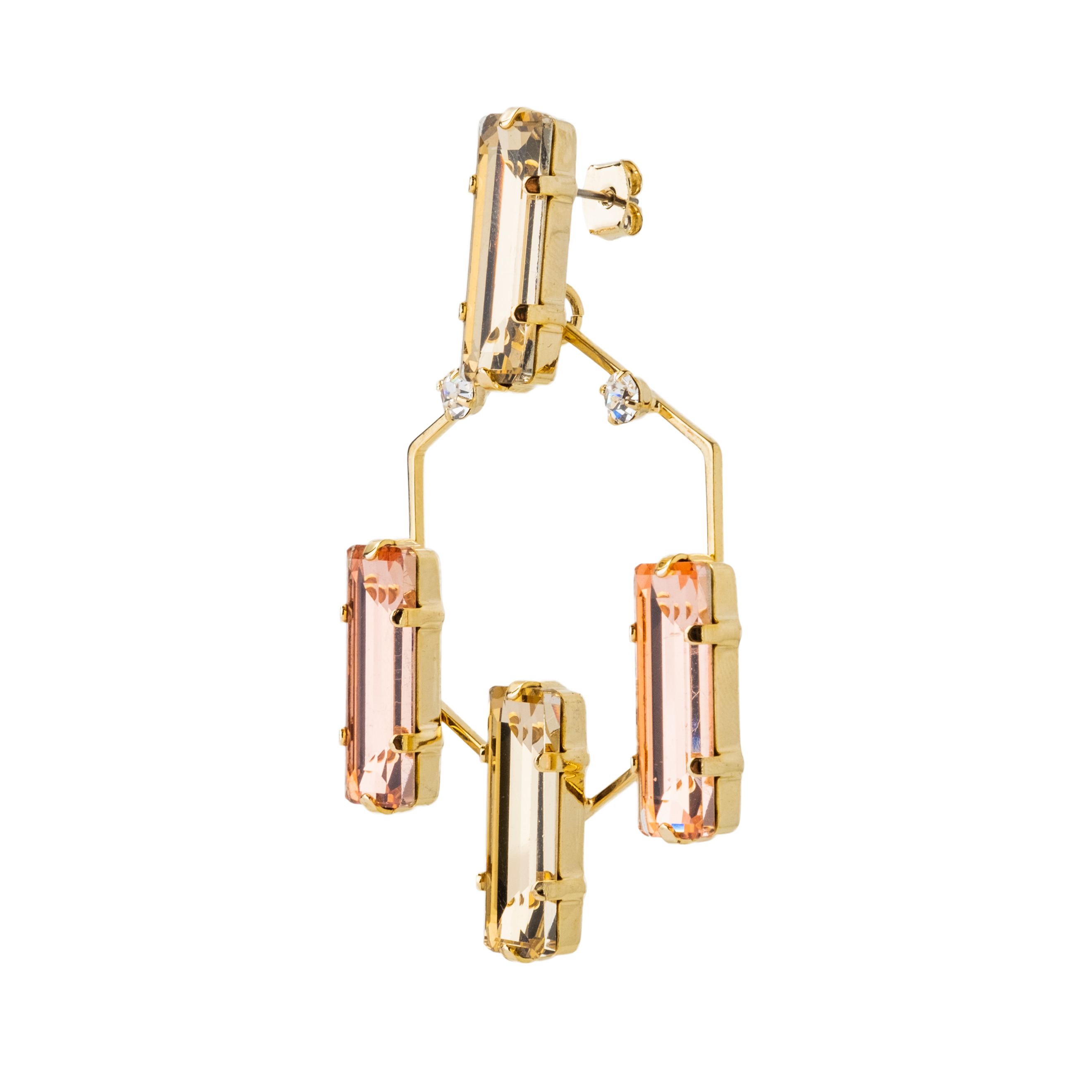 earrings with pink and gray crystals
