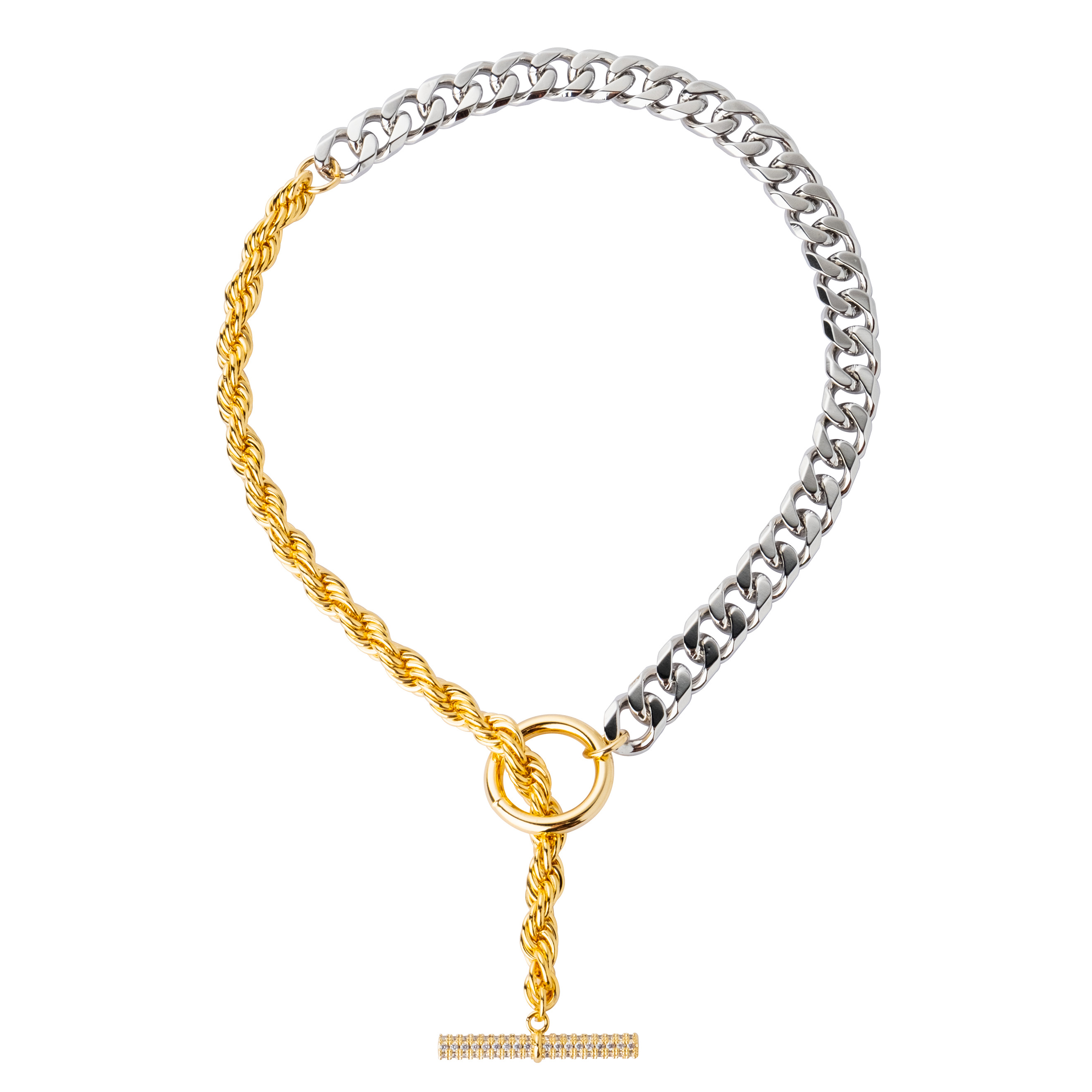 Bicolor combination necklace with crystals