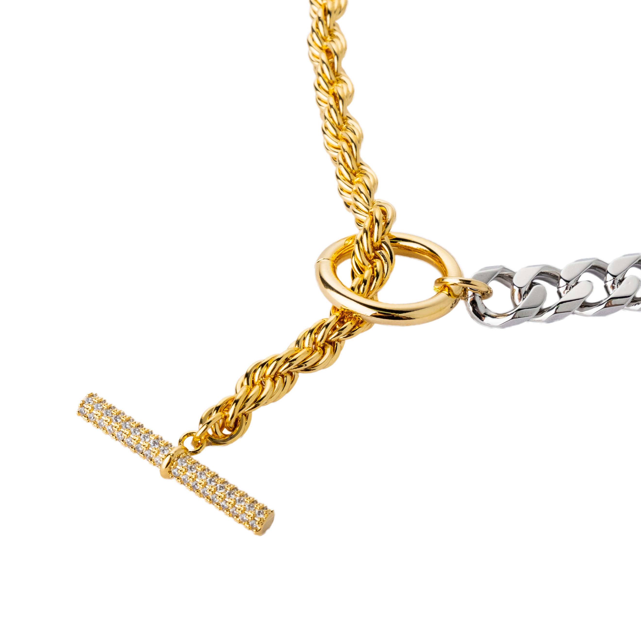 Bicolor combination necklace with crystals
