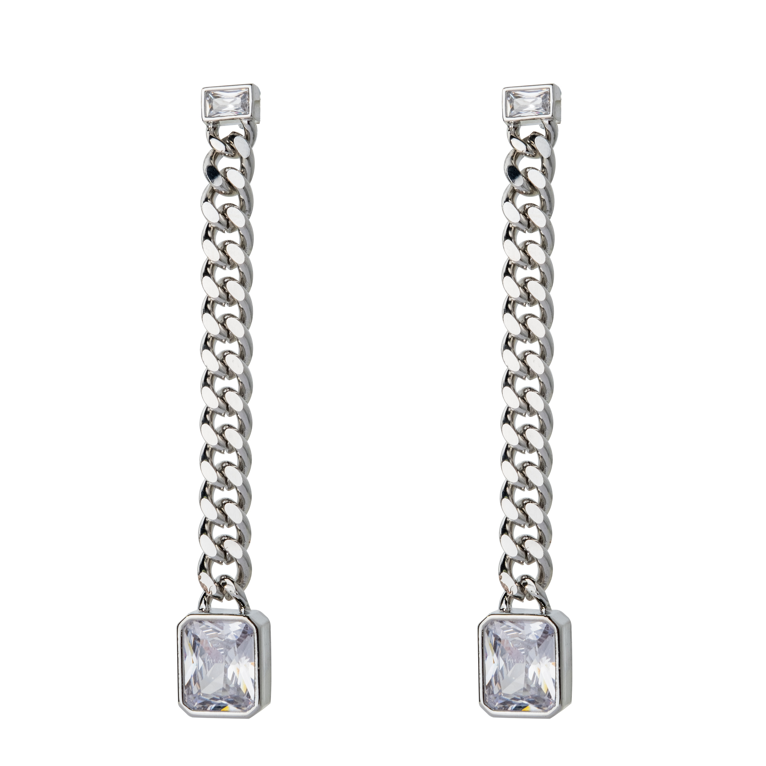 earrings with chains and large crystals