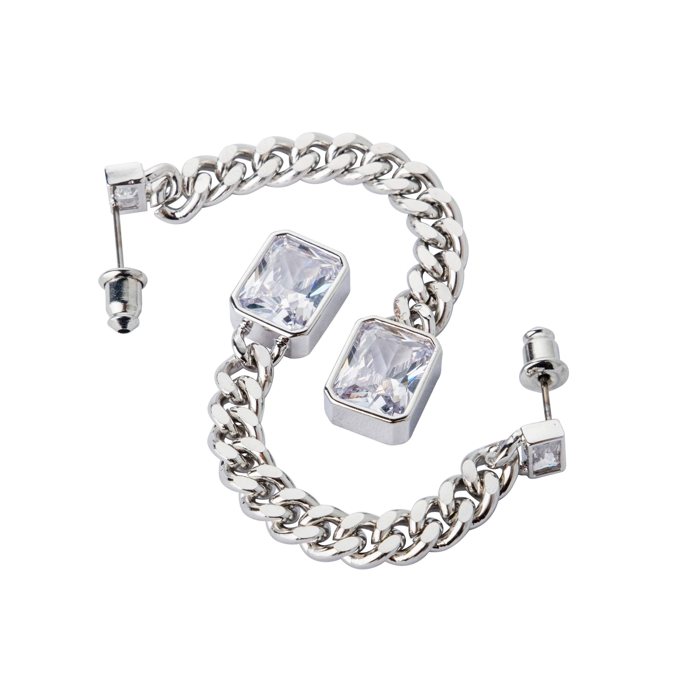 earrings with chains and large crystals