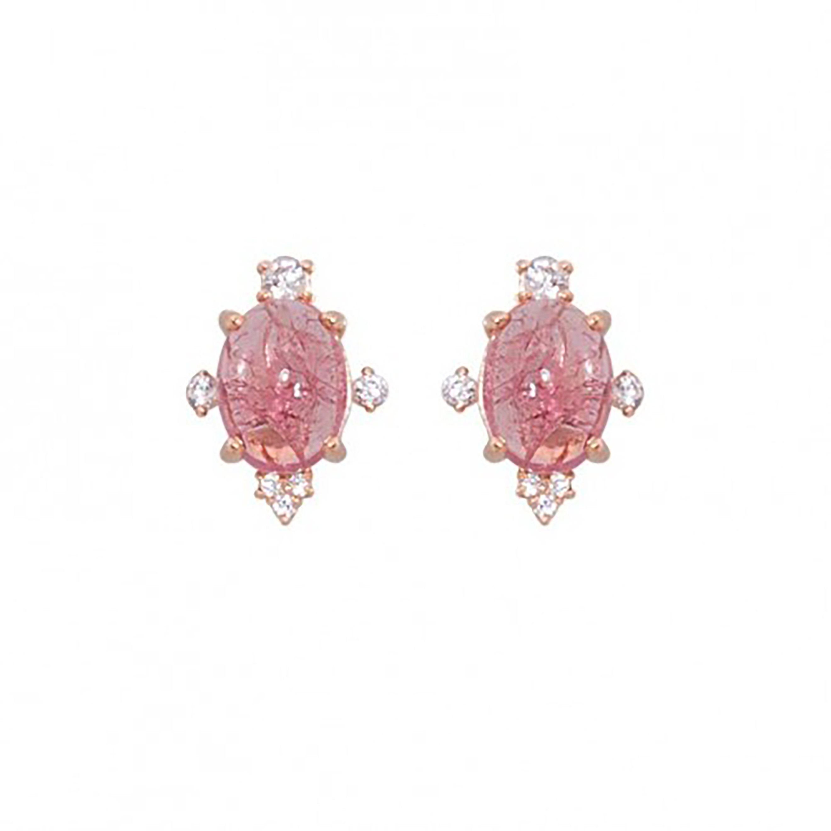 Gold-plated stud earrings with pink tourmalines