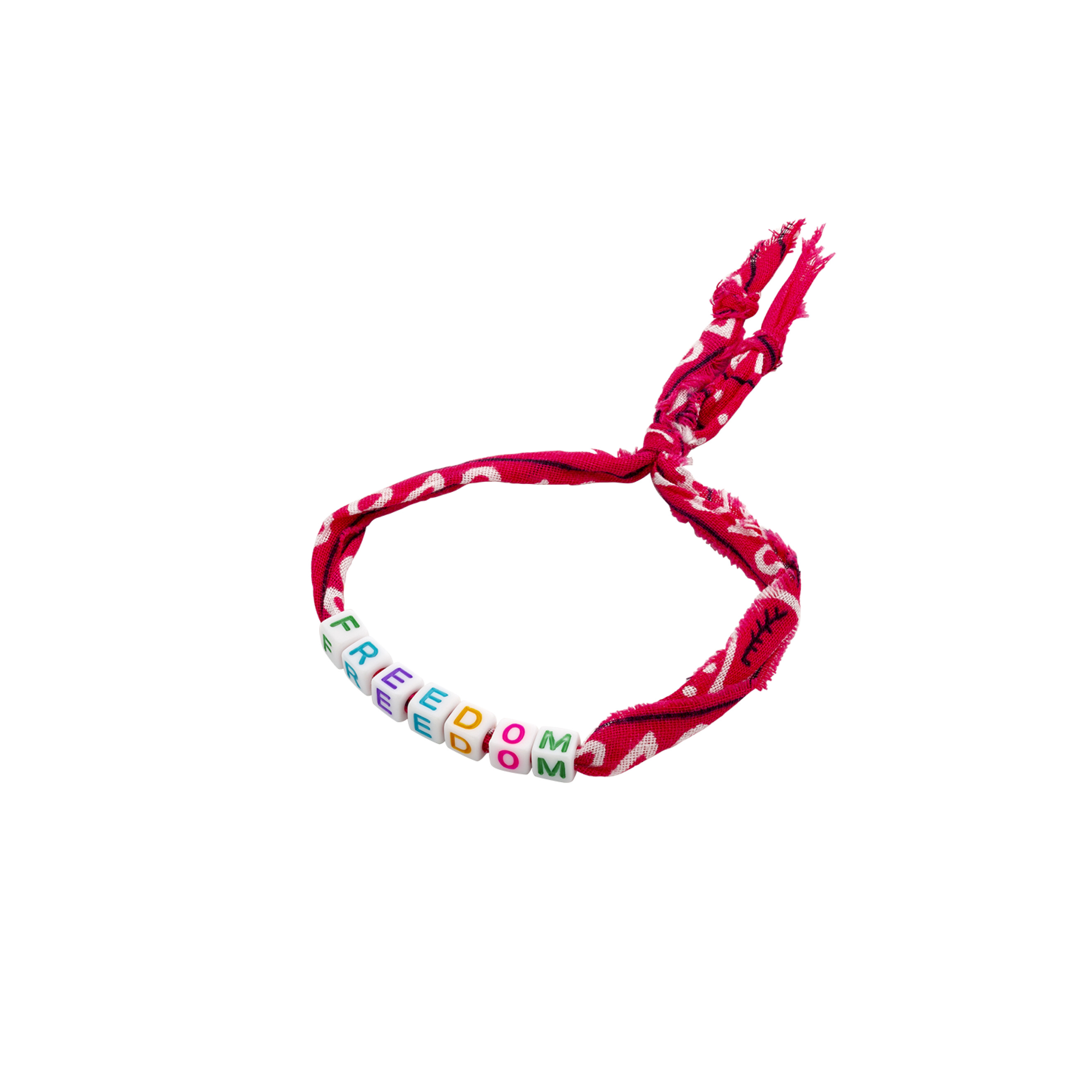 Браслет цвета фуксия из текстиля с пластиковыми вставками с буквами BANDANA FREEDOM