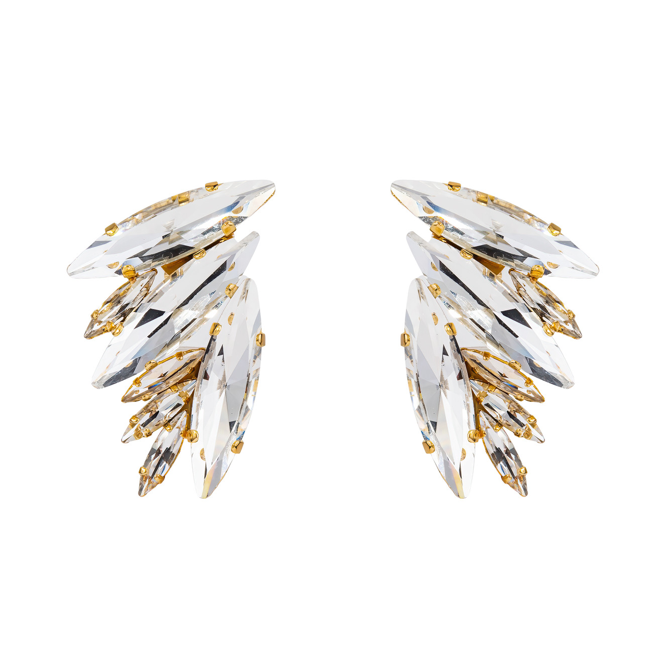 Ellen Conde Позолоченные массивные серьги в форме крыльев с крупными удлигненными кристалами 40240