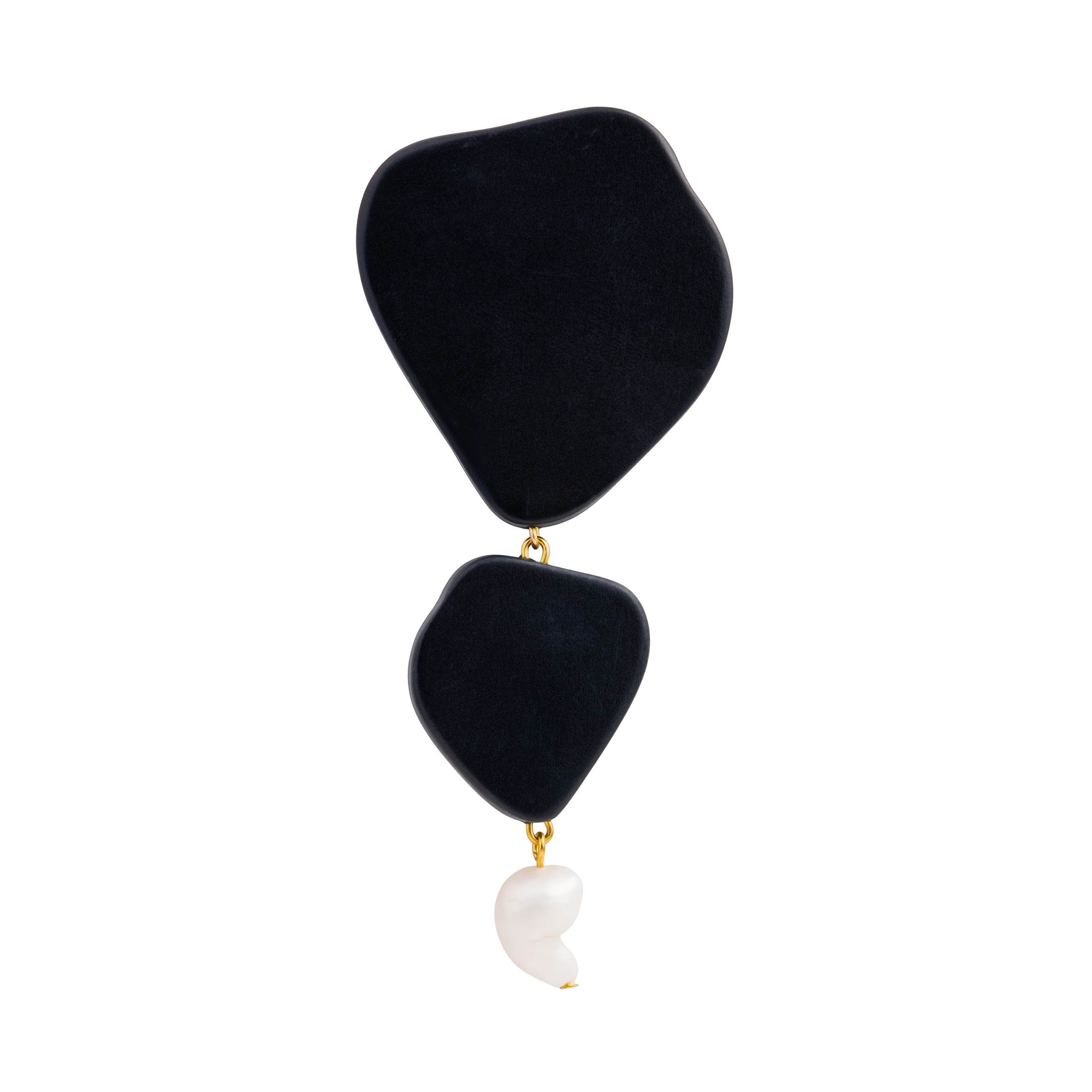Black Double Glossy Wooden Earrings with Pearl Pendant