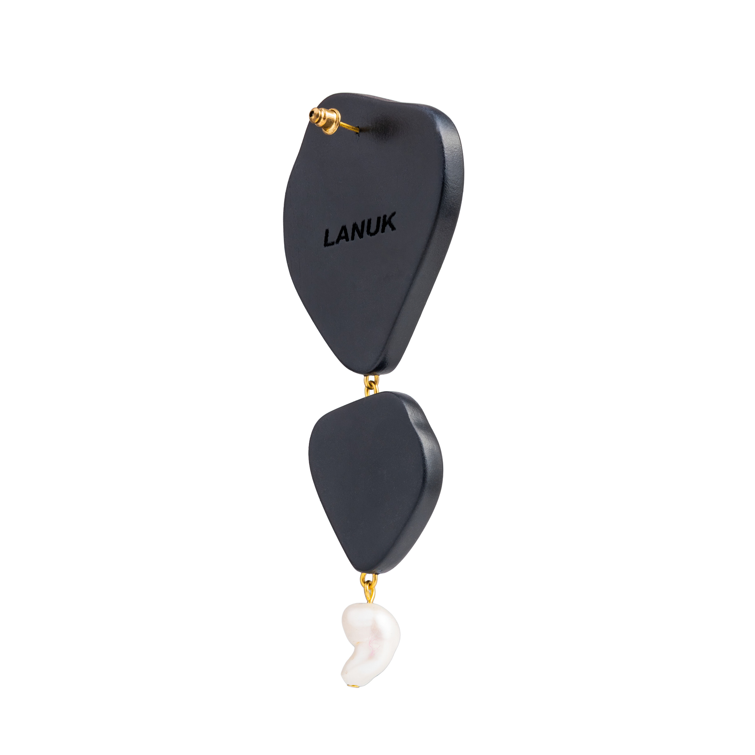 Black Double Glossy Wooden Earrings with Pearl Pendant