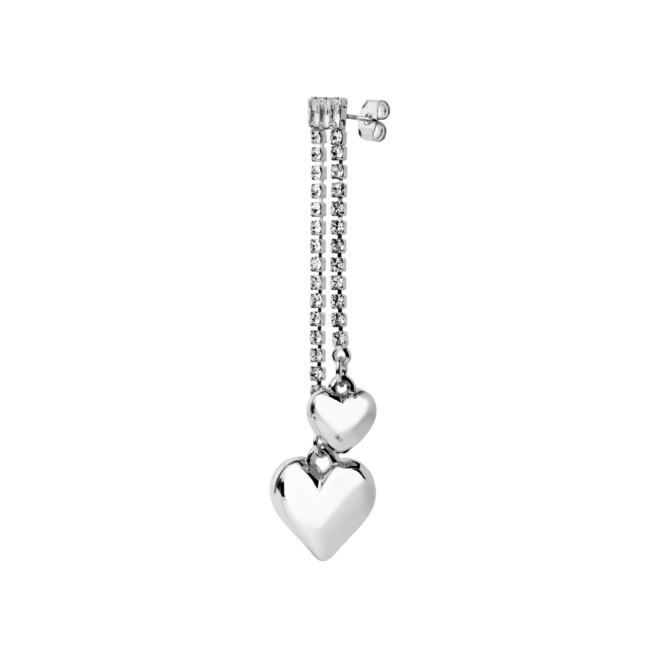 asymmetric earrings with crystals and hearts