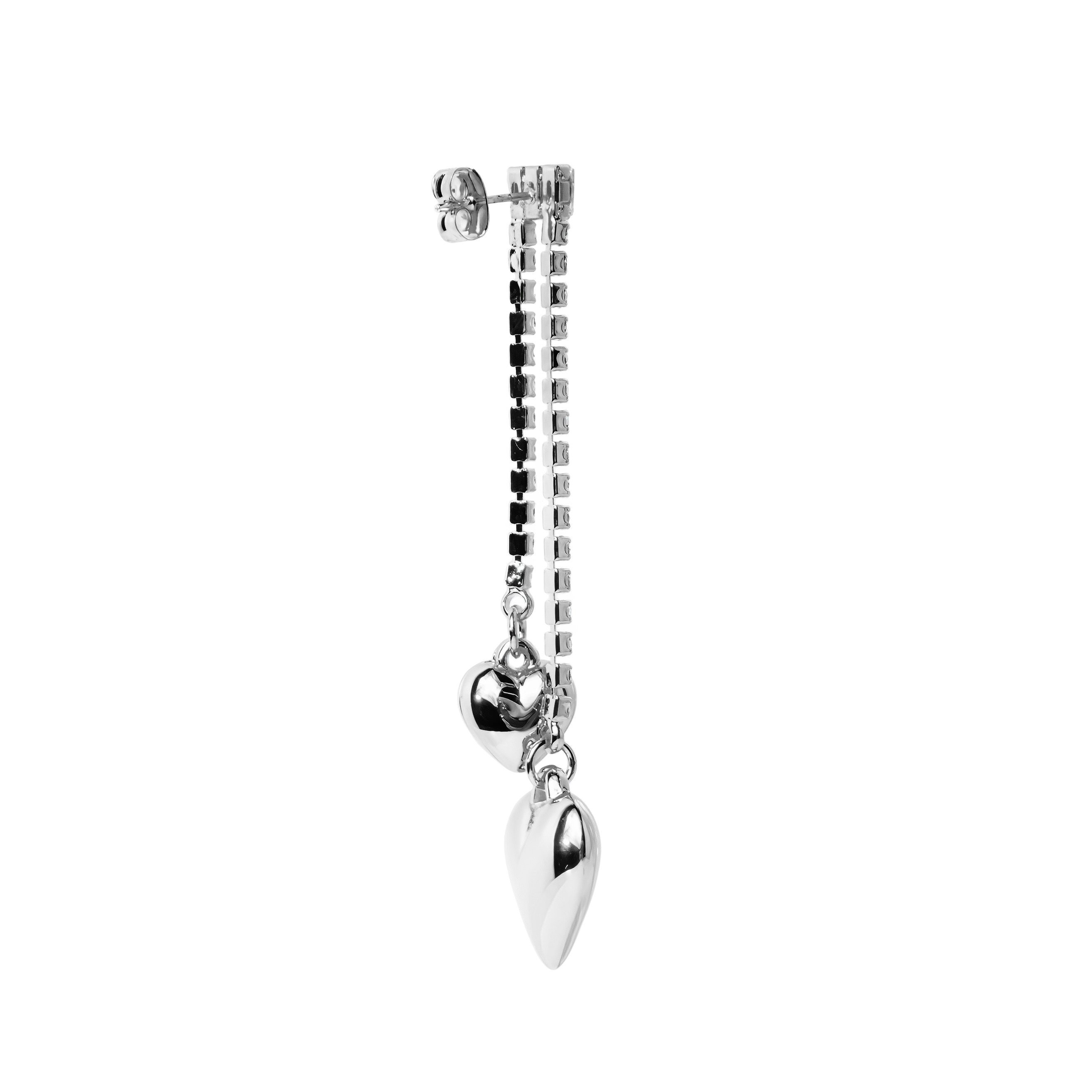 asymmetric earrings with crystals and hearts