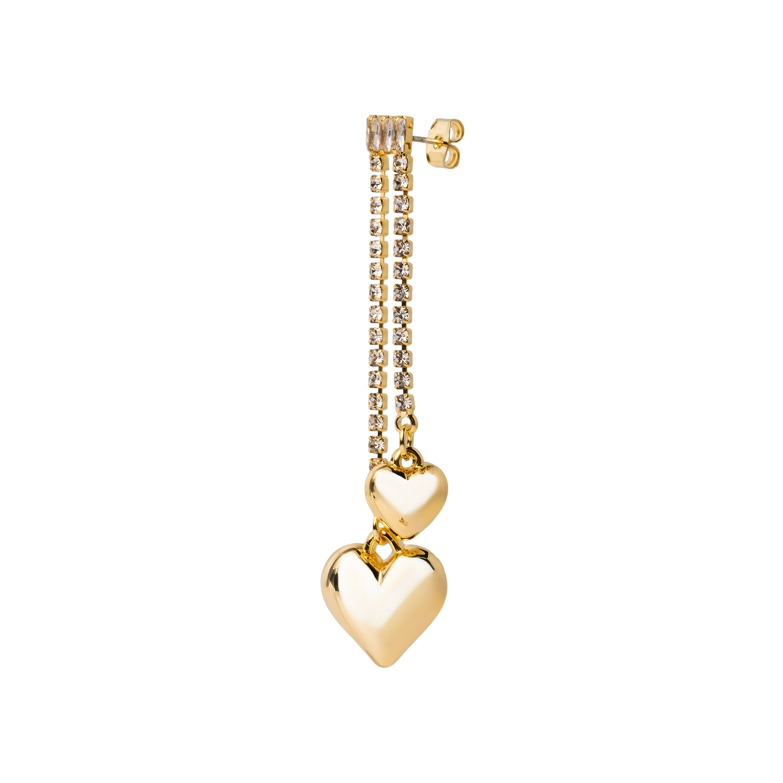 asymmetric earrings with crystals and hearts