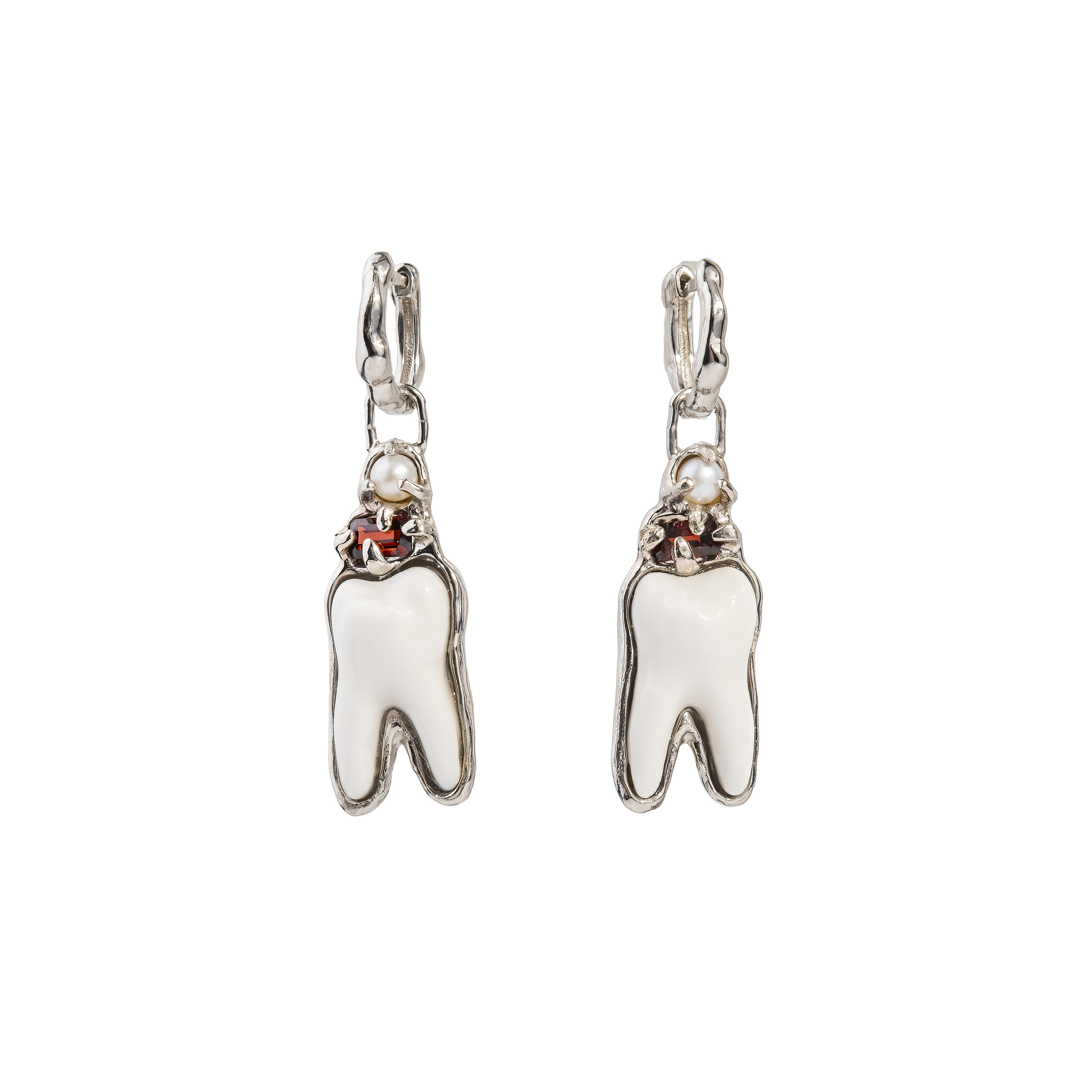 white brass teeth earrings