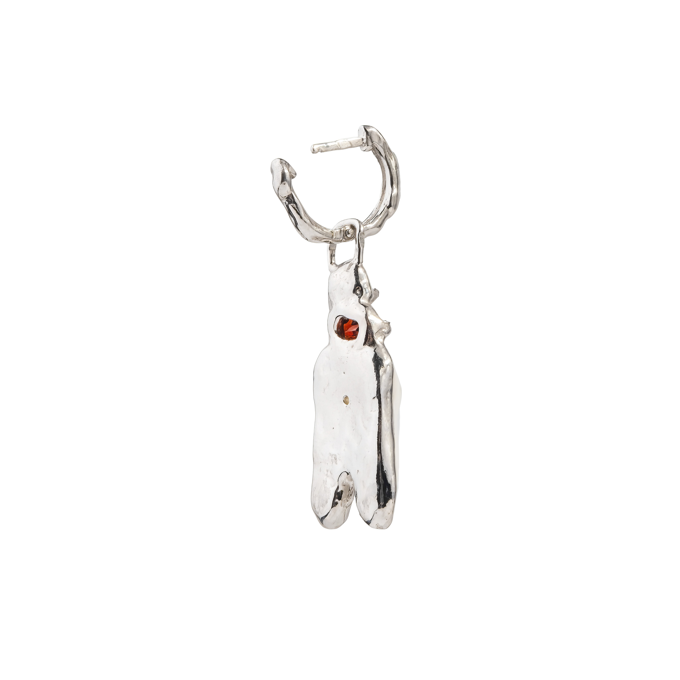 Earrings-teeth made of silver with garnet and pearls