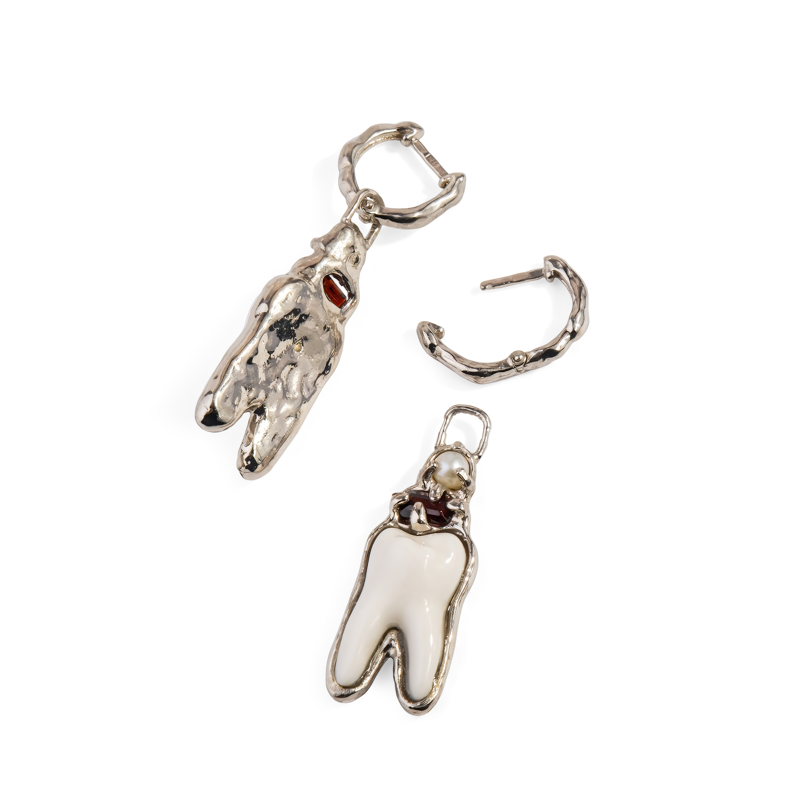 white brass teeth earrings