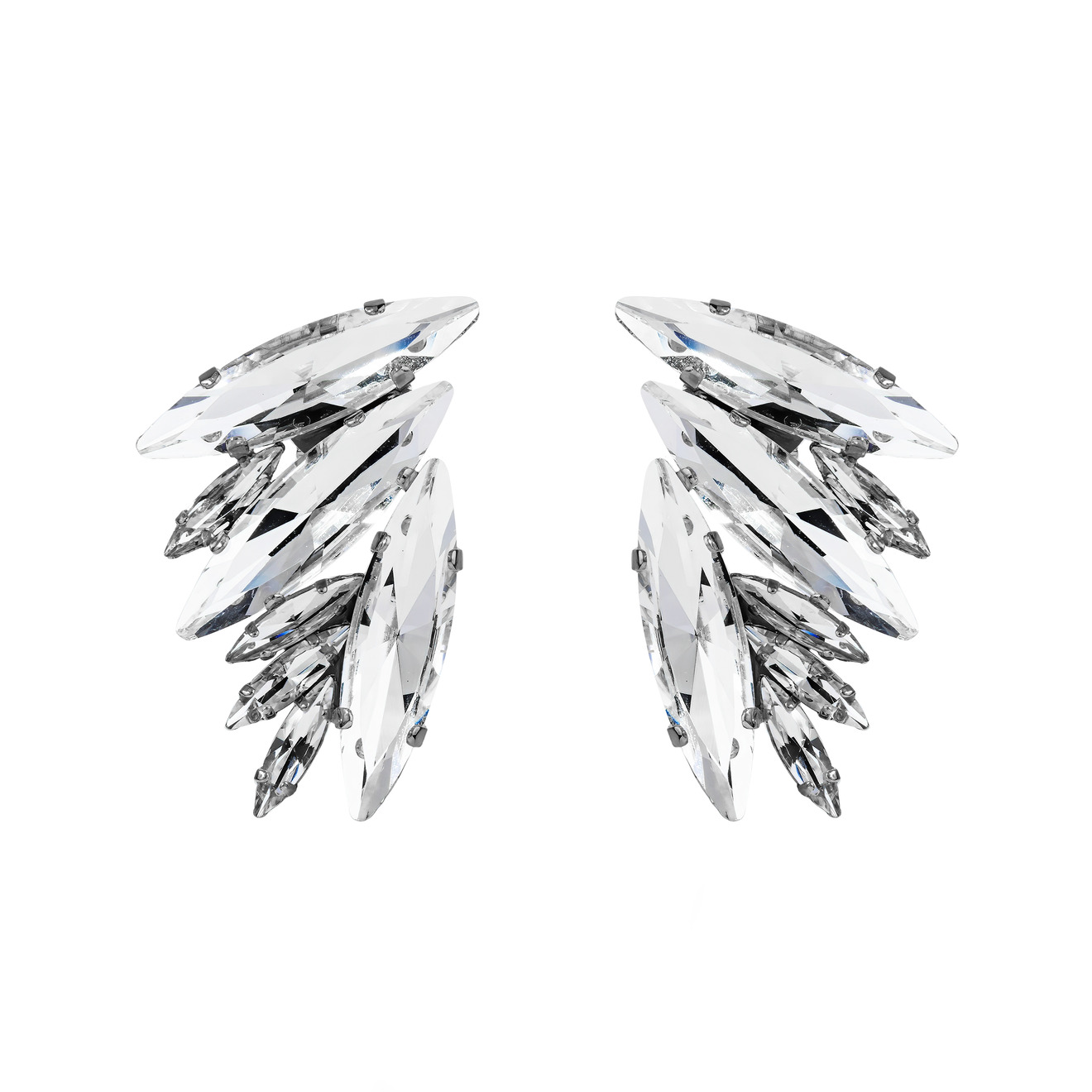 Ellen Conde Серебристые массивные серьги в форме крыльев с крупными удлигненными кристалами