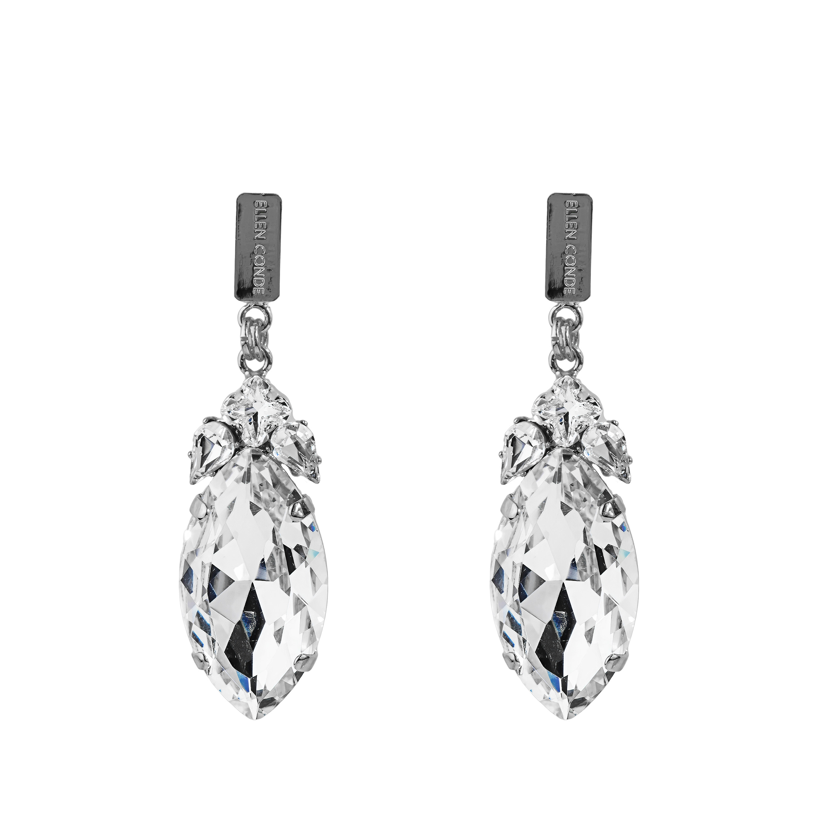 Серебристые серьги с крупным кристаллом